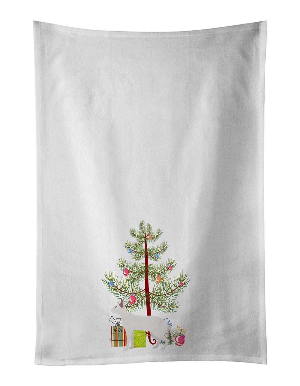 Peterbald Cat Christmas Kitchen Towel Set of 2 White Dish Towels Decorative Bathroom Hand towel for Hand, Face, Hair, Yoga, Tea, Dishcloth, 19 X 28", White