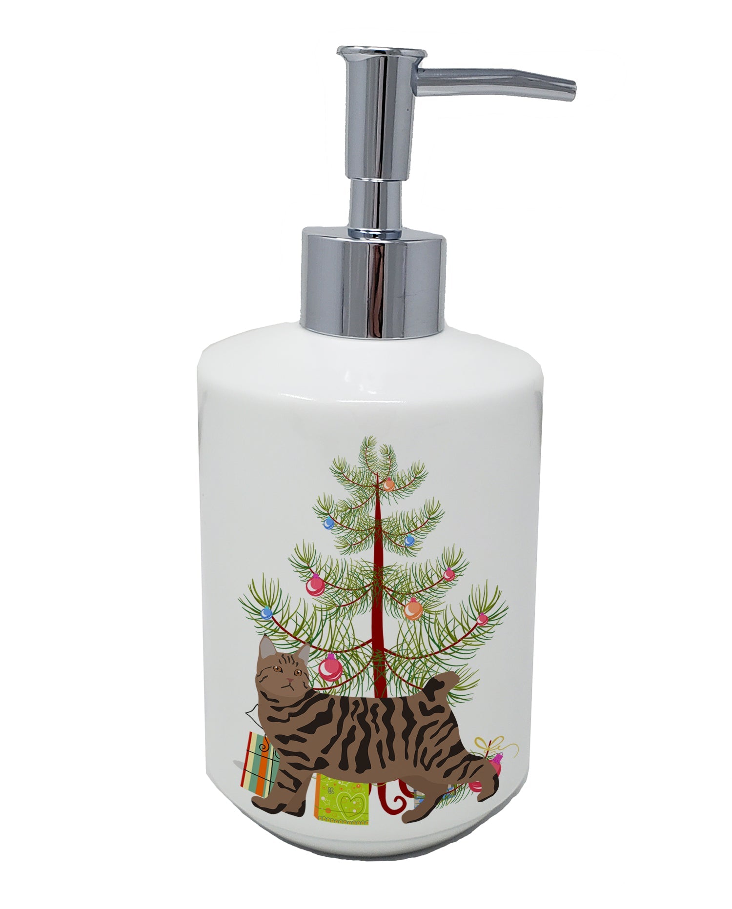 Pixie Bob Cat  Christmas Ceramic Soap Dispenser , Empty Refillable Hand Soap Pump Bottle for Bathroom Kitchen