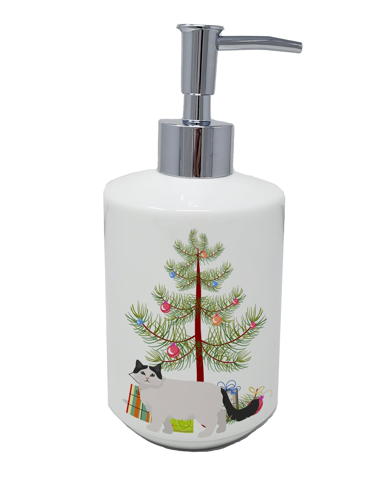 Ragamuffin Cat  Christmas Ceramic Soap Dispenser , Empty Refillable Hand Soap Pump Bottle for Bathroom Kitchen