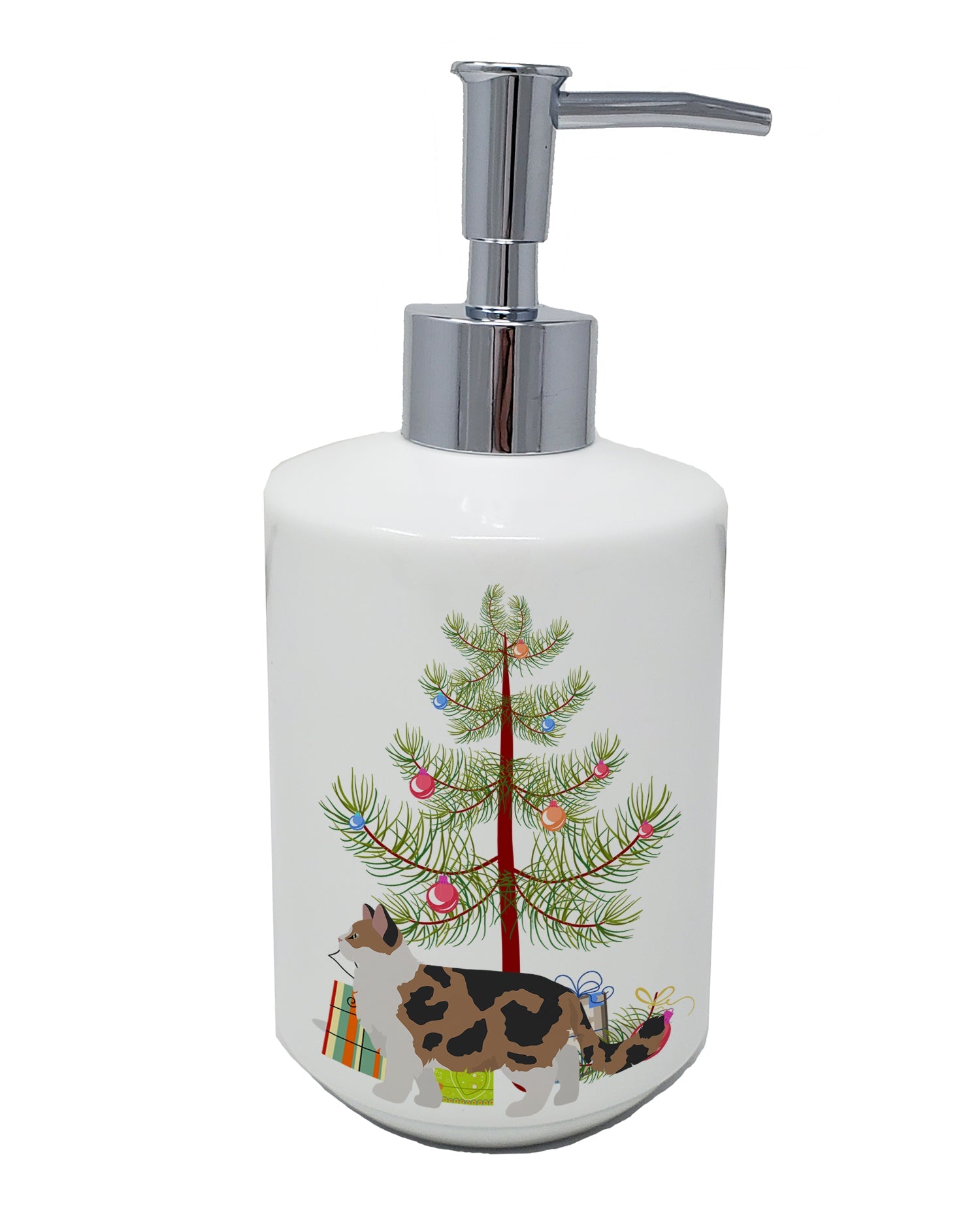 Ragamuffin Cat  Christmas Ceramic Soap Dispenser , Empty Refillable Hand Soap Pump Bottle for Bathroom Kitchen