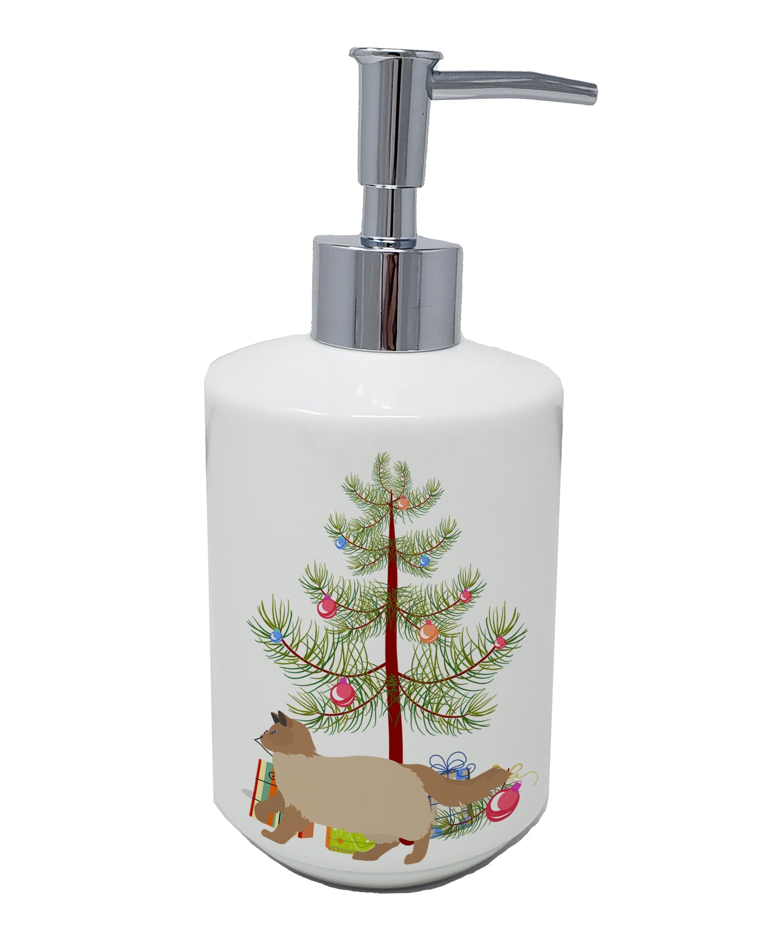 Ragdoll Cat Christmas Ceramic Soap Dispenser , Empty Refillable Hand Soap Pump Bottle for Bathroom Kitchen