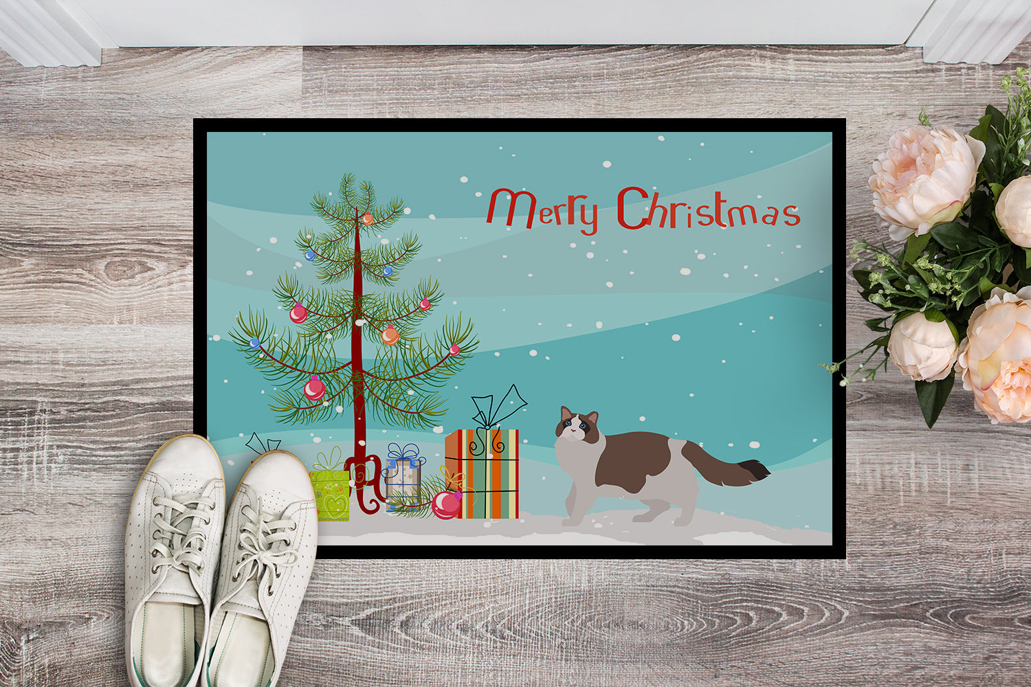 Ragdoll Cat  Christmas Doormat Indoor Outdoor 18H X 27W Front Door Mat Rugs for Entryway, Non Slip Washable