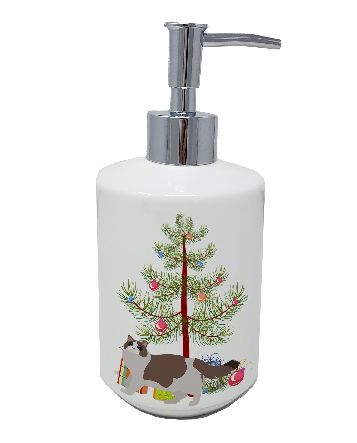Ragdoll Cat  Christmas Ceramic Soap Dispenser , Empty Refillable Hand Soap Pump Bottle for Bathroom Kitchen