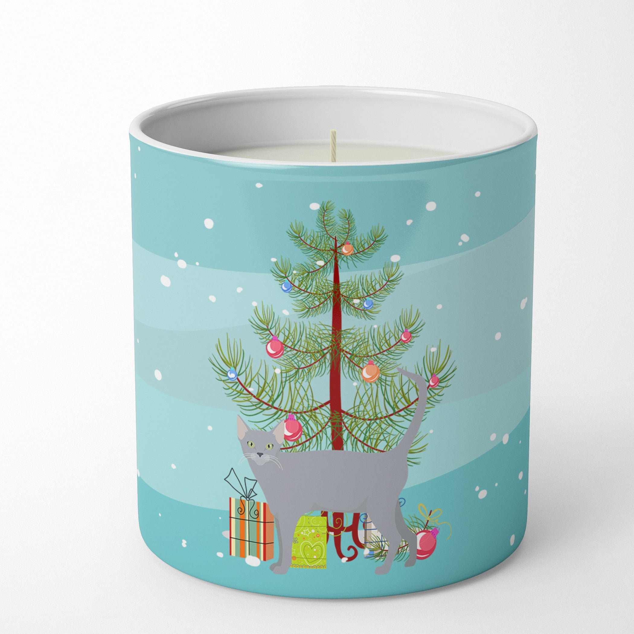 Russian Blue Cat Christmas Decorative Soy Candle Nature Soy Wax Essential Oil Home Decor Ideal for Bedroom Kitchen Bath Office Gift, 10 oz