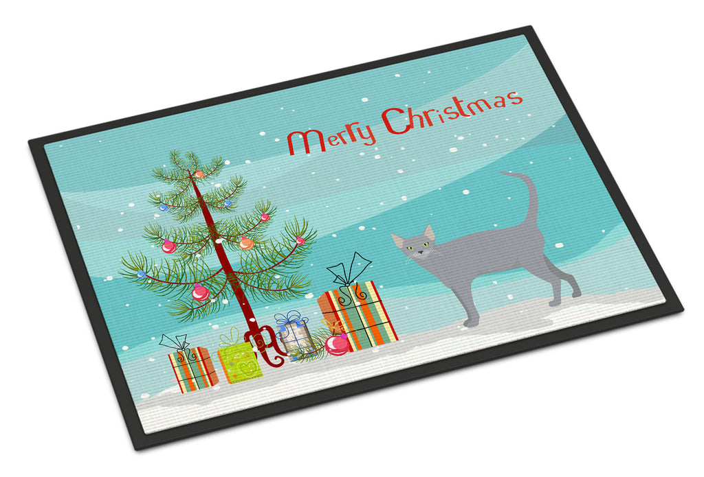 Russian Blue Cat Christmas Doormat Indoor Outdoor 18H X 27W Front Door Mat Rugs for Entryway, Non Slip Washable