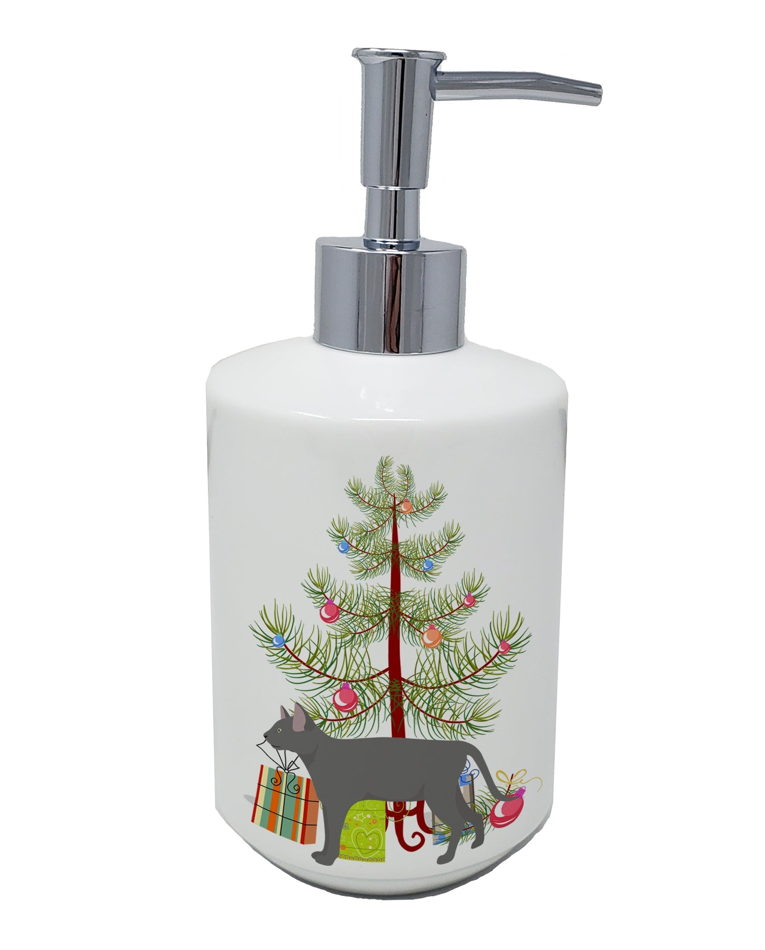 Russian Blue Cat Christmas Ceramic Soap Dispenser , Empty Refillable Hand Soap Pump Bottle for Bathroom Kitchen