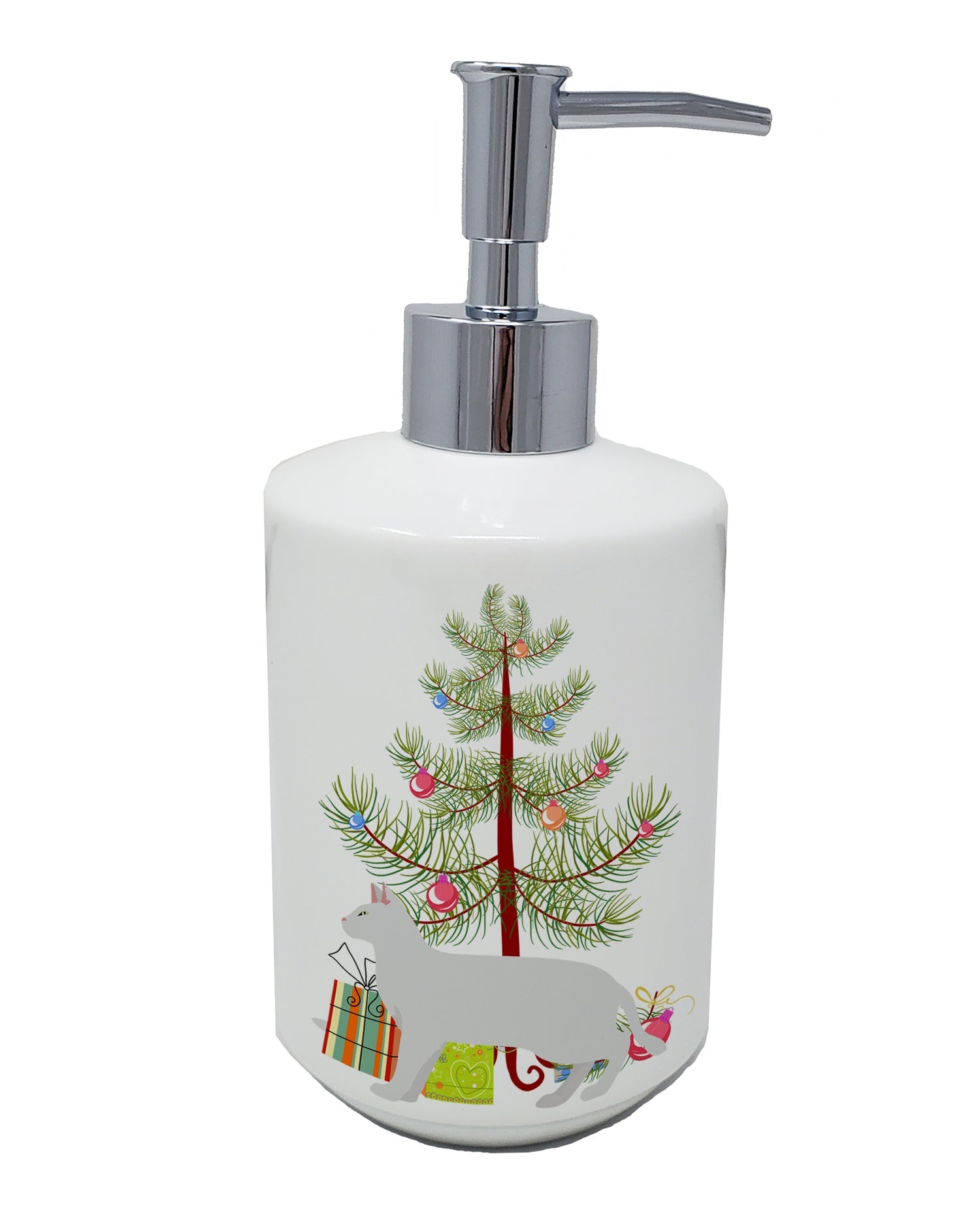 Russian White Black Cat Christmas Ceramic Soap Dispenser , Empty Refillable Hand Soap Pump Bottle for Bathroom Kitchen