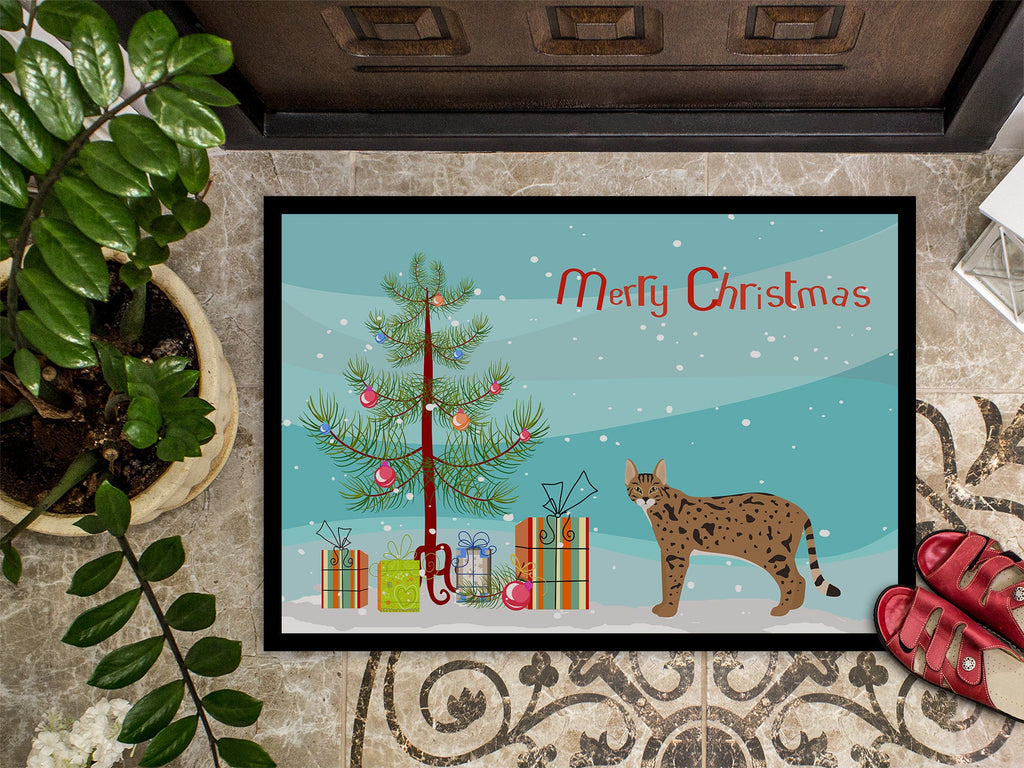 Savannah Cat Christmas Doormat Indoor Outdoor 24H X 36W Front Door Mat Rugs for Entryway, Non Slip Washable Low Pile,