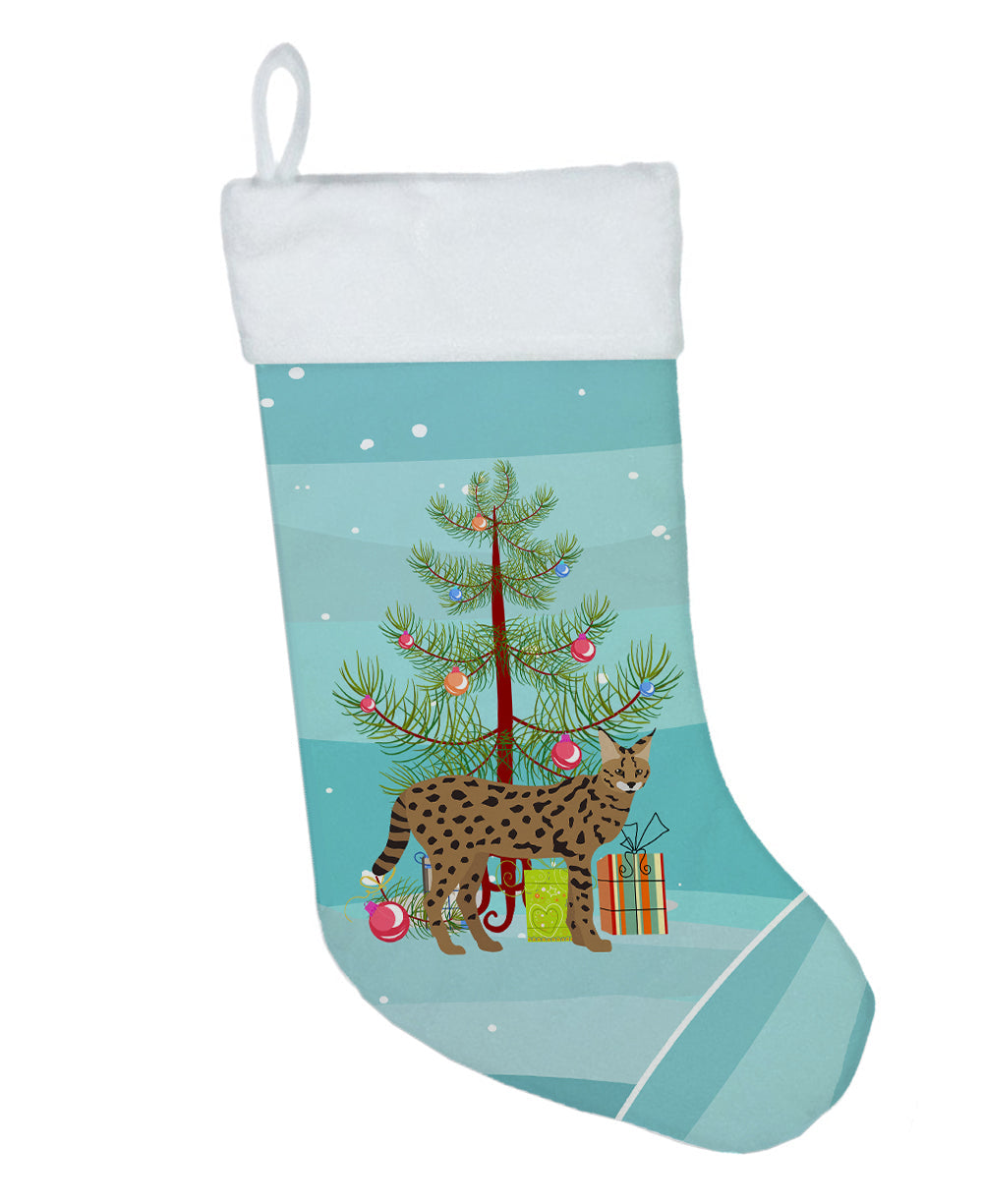 Savannah Cat Christmas Holiday Stocking Double-Sided Print, Polyester Suede,11x18, Made in USA