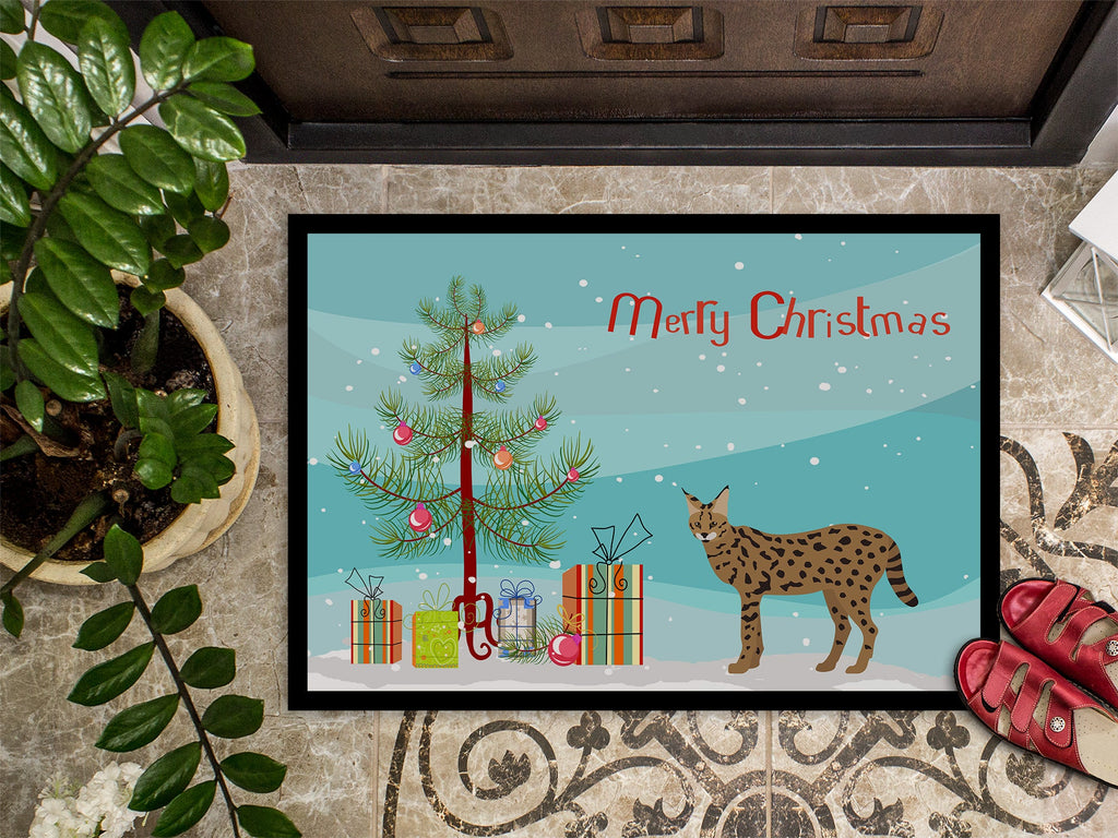 Savannah Cat Christmas Doormat Indoor Outdoor 18H X 27W Front Door Mat Rugs for Entryway, Non Slip Washable