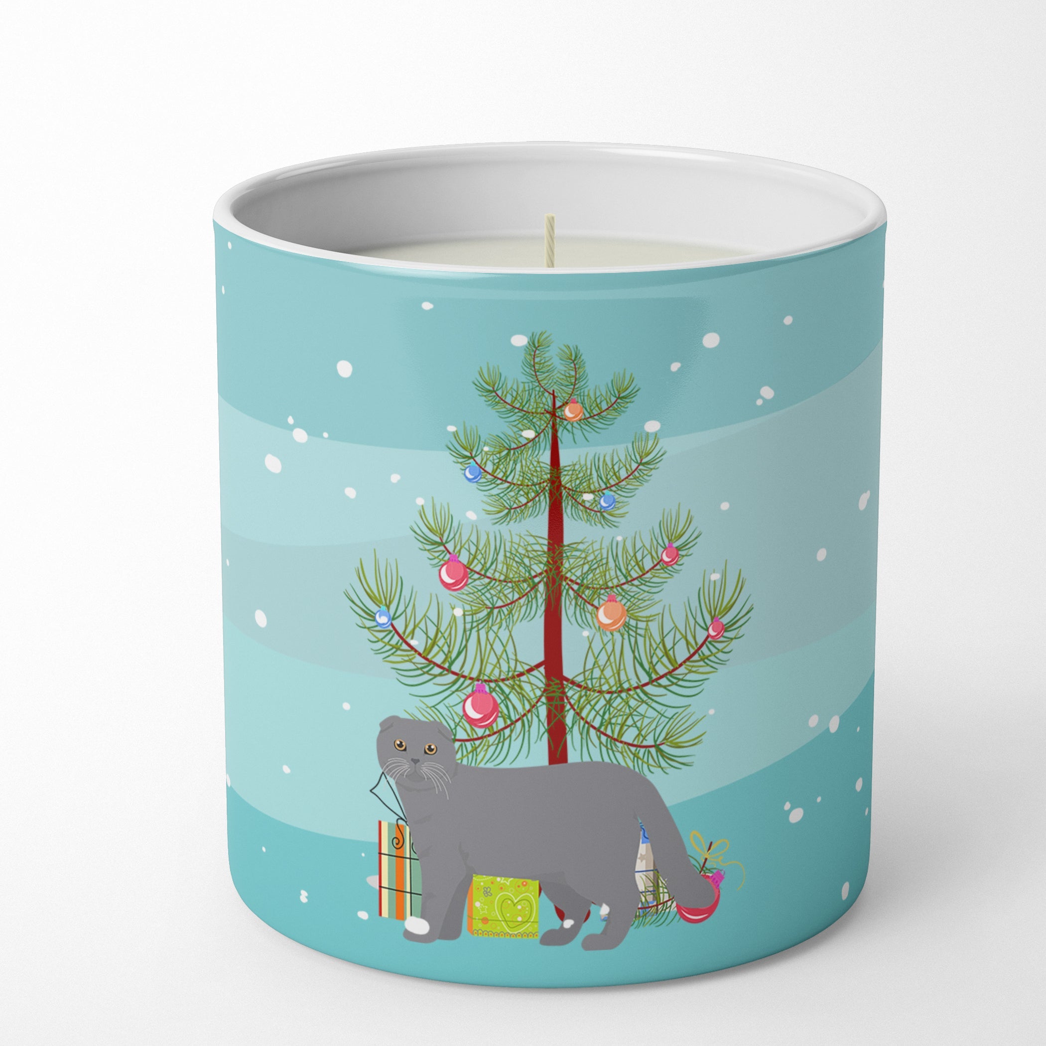 Scottish Fold Cat Christmas Decorative Soy Candle Nature Soy Wax Essential Oil Home Decor Ideal for Bedroom Kitchen Bath Office Gift, 10 oz