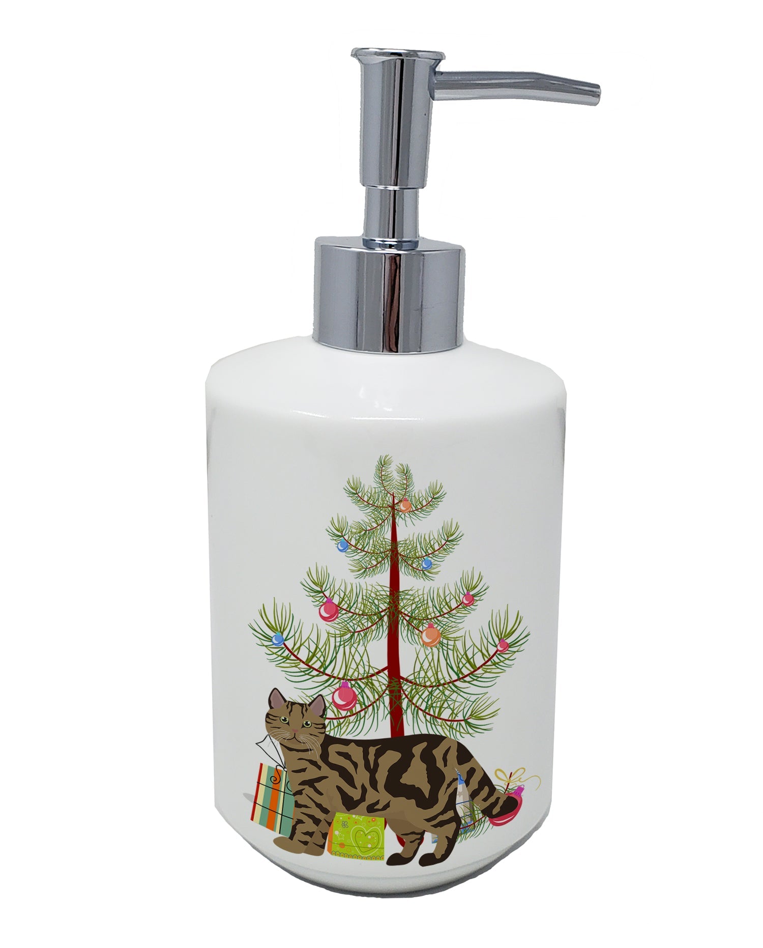 Scottish Straight Cat Christmas Ceramic Soap Dispenser , Empty Refillable Hand Soap Pump Bottle for Bathroom Kitchen