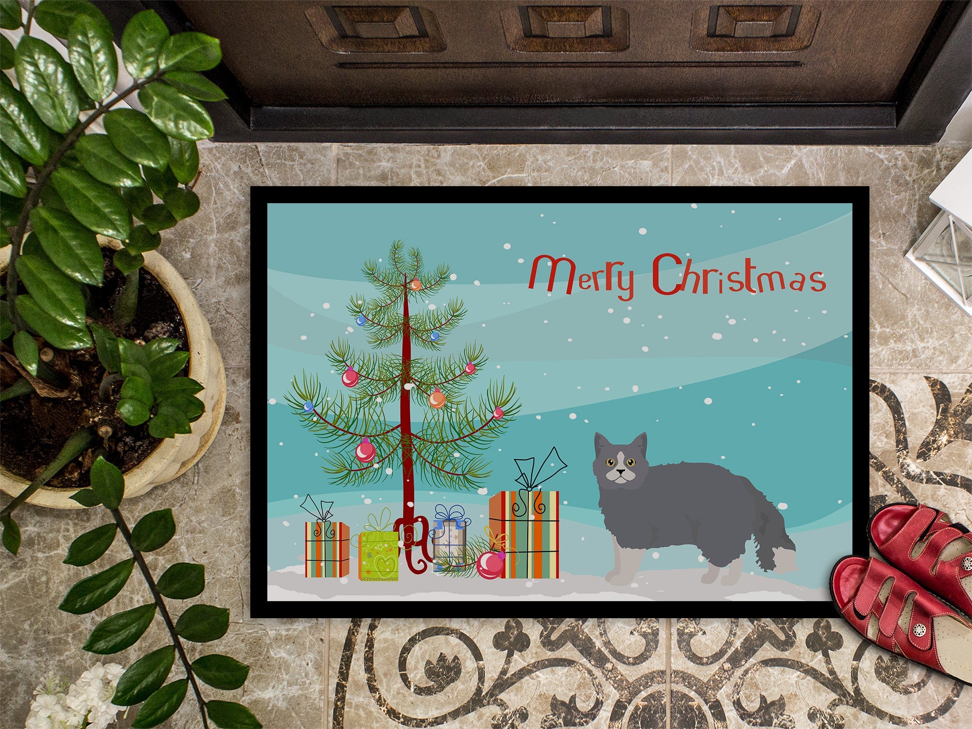Selkirk Rex Cat Christmas Doormat Indoor Outdoor 18H X 27W Front Door Mat Rugs for Entryway, Non Slip Washable