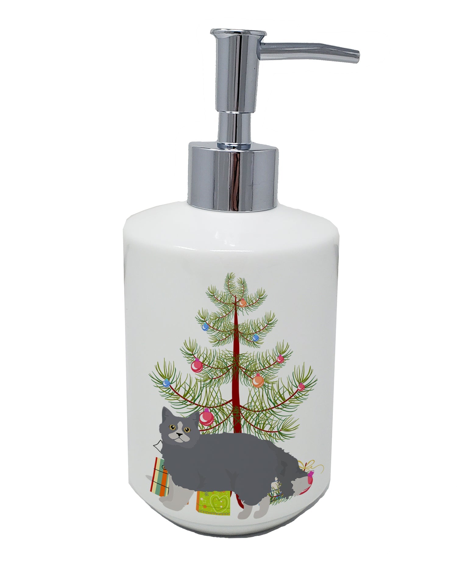 Selkirk Rex Cat Christmas Ceramic Soap Dispenser , Empty Refillable Hand Soap Pump Bottle for Bathroom Kitchen