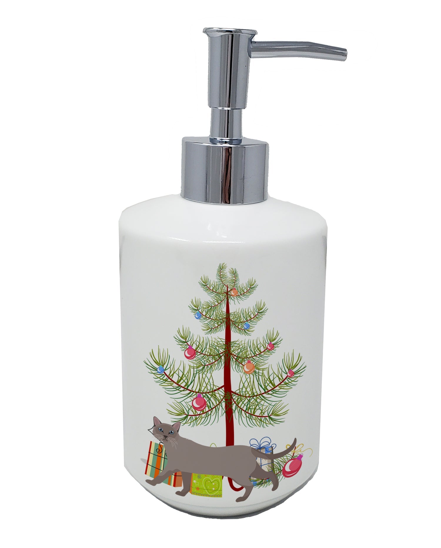 Siamese Traditional Cat Christmas Ceramic Soap Dispenser , Empty Refillable Hand Soap Pump Bottle for Bathroom Kitchen