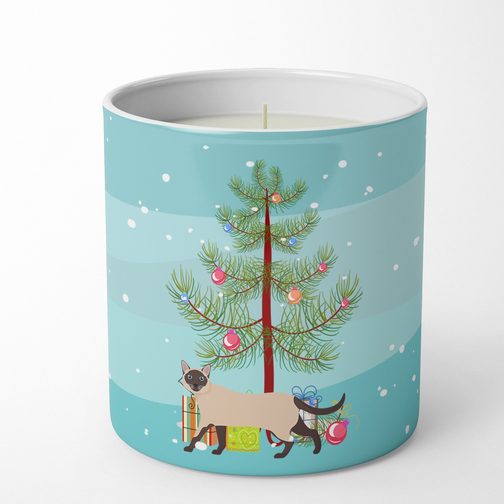 Siamese Traditional Cat Christmas Decorative Soy Candle Nature Soy Wax Essential Oil Home Decor Ideal for Bedroom Kitchen Bath Office Gift, 10 oz