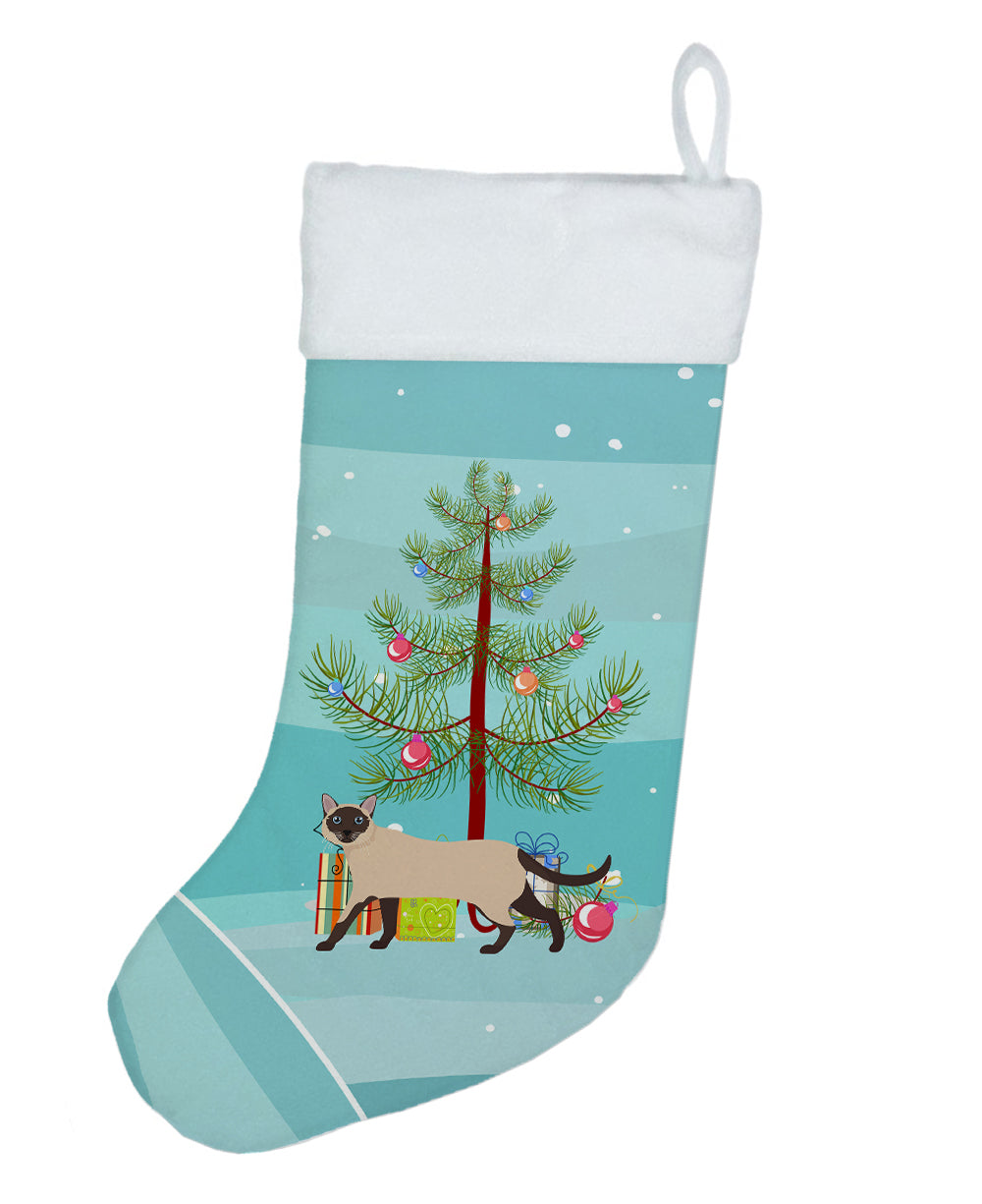 Siamese Traditional Cat Christmas Holiday Stocking Double-Sided Print, Polyester Suede,11x18, Made in USA