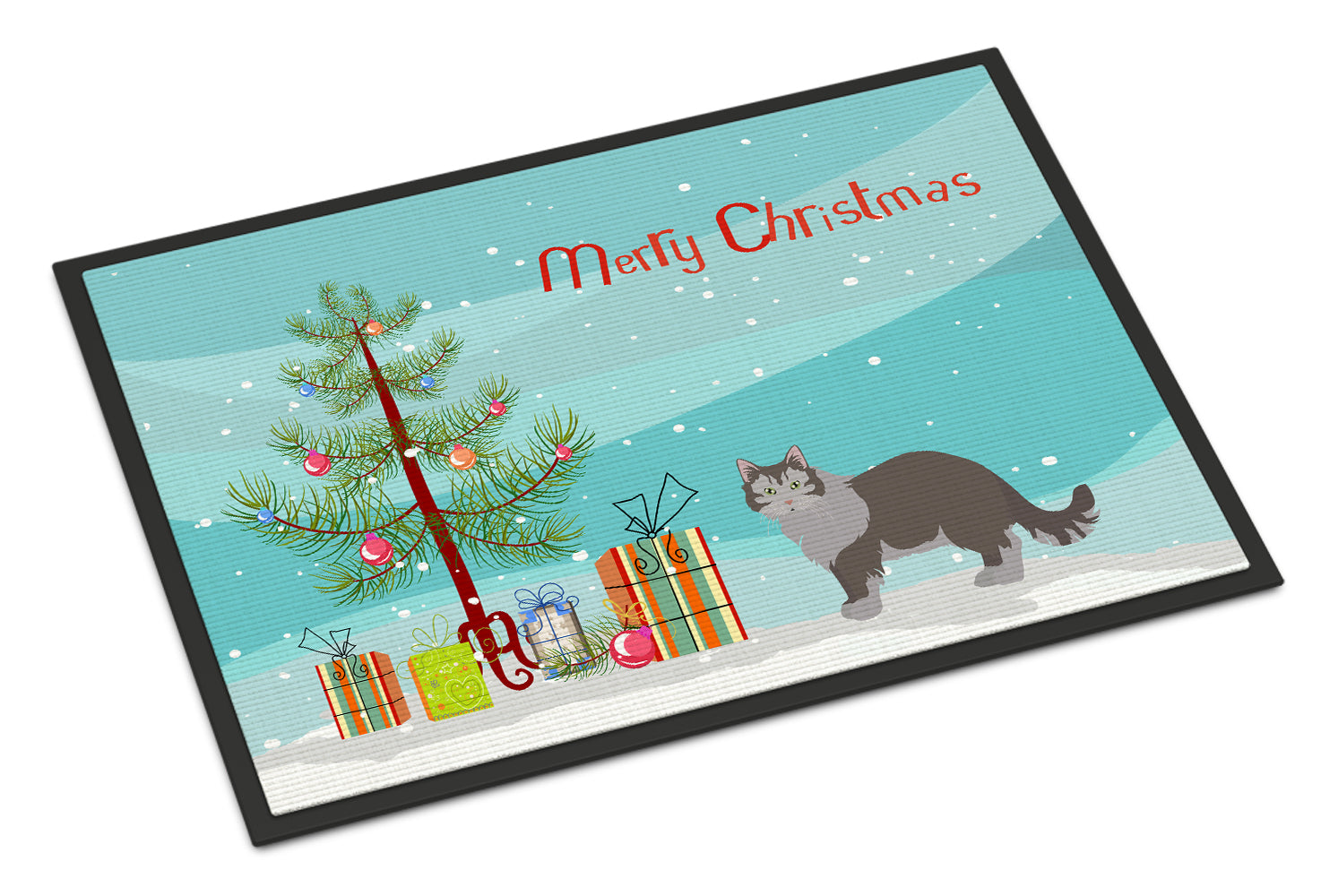 Siberian Forest Cat Christmas Doormat Indoor Outdoor 24H X 36W Front Door Mat Rugs for Entryway, Non Slip Washable Low Pile,