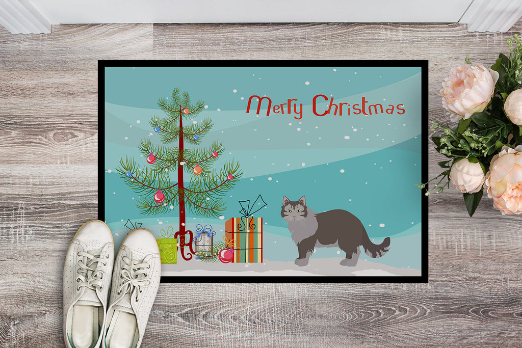 Siberian Forest Cat Christmas Doormat Indoor Outdoor 24H X 36W Front Door Mat Rugs for Entryway, Non Slip Washable Low Pile,