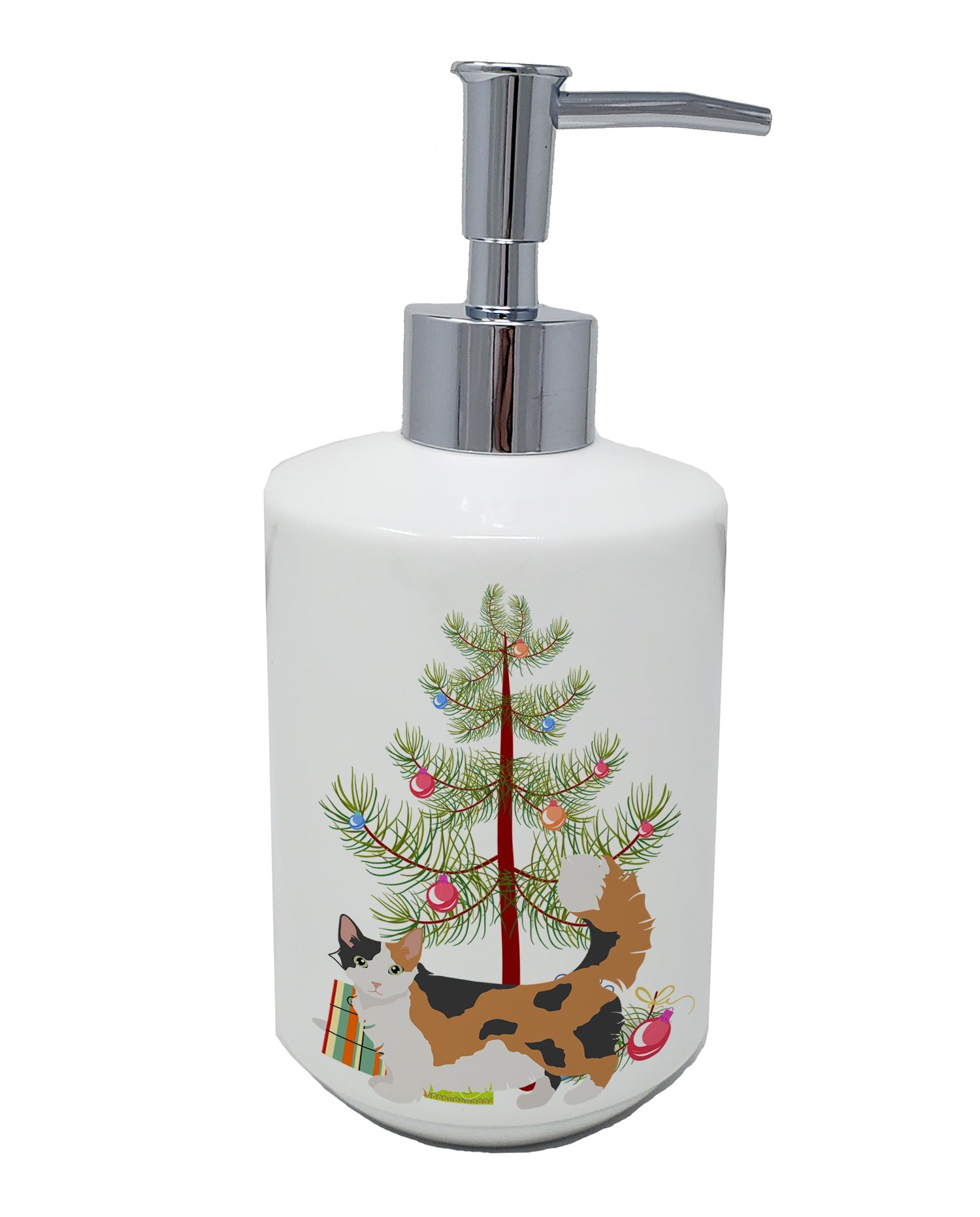 Skookum Cat Christmas Ceramic Soap Dispenser , Empty Refillable Hand Soap Pump Bottle for Bathroom Kitchen