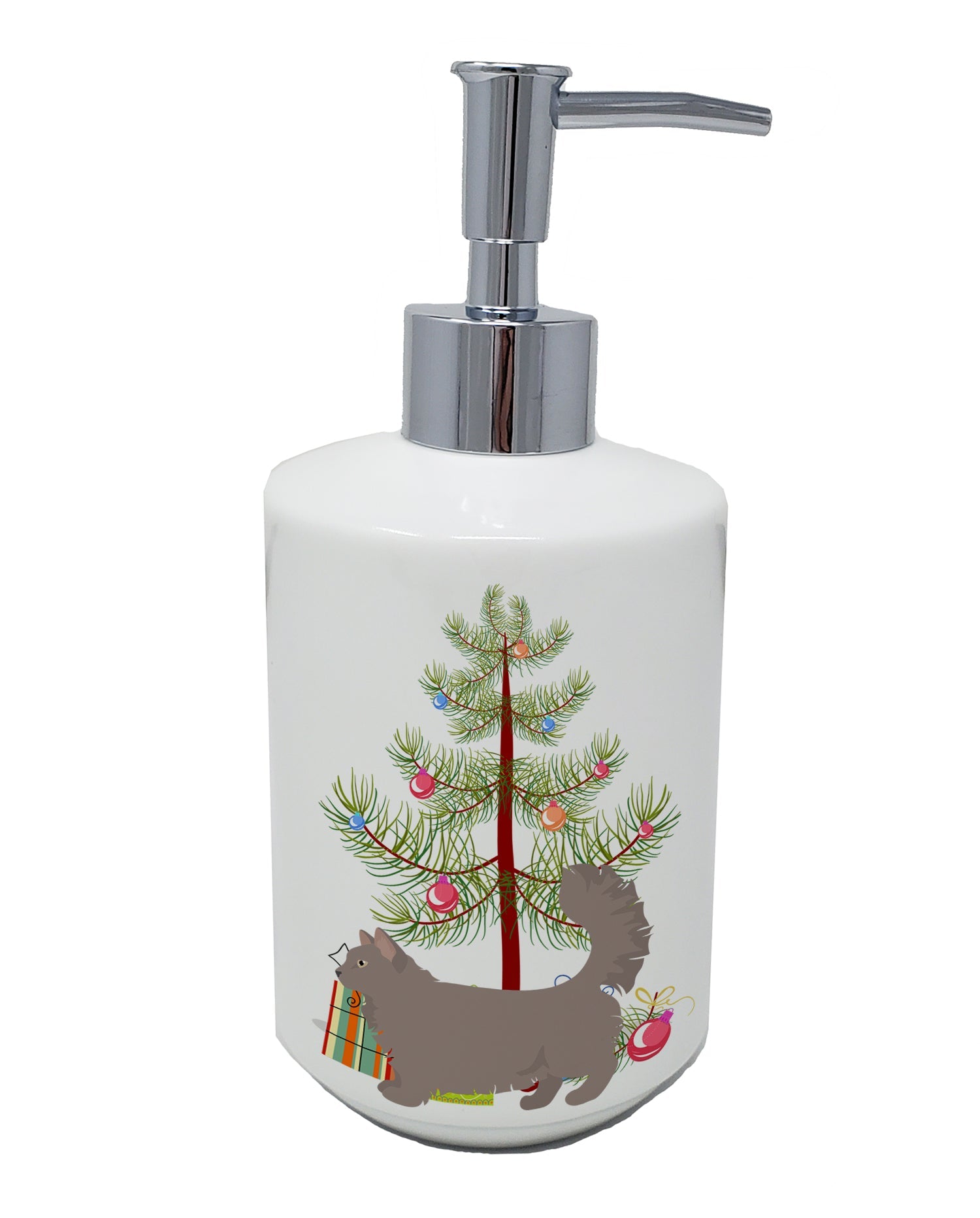 Skookum Cat Christmas Ceramic Soap Dispenser , Empty Refillable Hand Soap Pump Bottle for Bathroom Kitchen