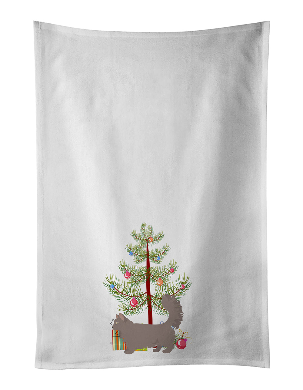 Skookum Cat Christmas Kitchen Towel Set of 2 White Dish Towels Decorative Bathroom Hand towel for Hand, Face, Hair, Yoga, Tea, Dishcloth, 19 X 28", White