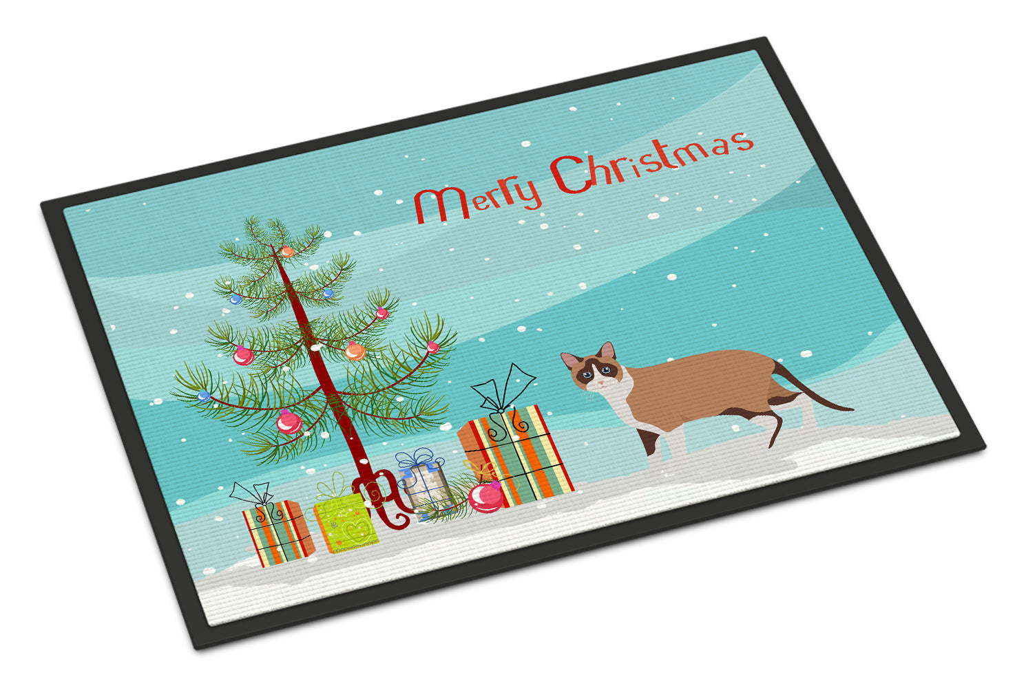Snowshoe Cat Christmas Doormat Indoor Outdoor 24H X 36W Front Door Mat Rugs for Entryway, Non Slip Washable Low Pile,