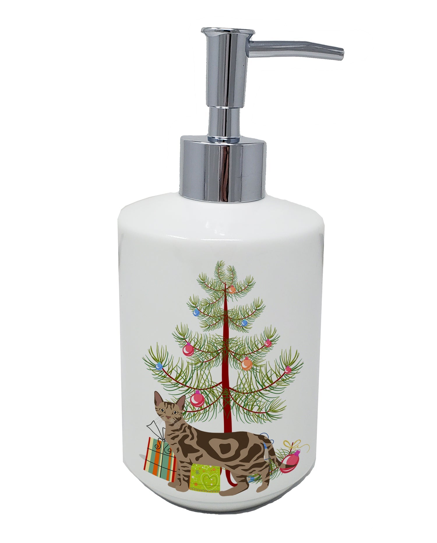 Sokoke Cat Christmas Ceramic Soap Dispenser , Empty Refillable Hand Soap Pump Bottle for Bathroom Kitchen