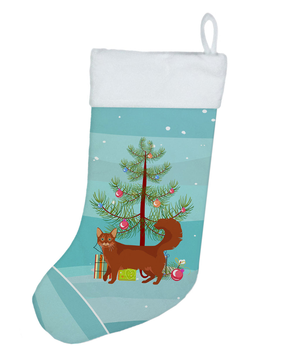 Somali Cat Christmas Holiday Stocking Double-Sided Print, Polyester Suede,11x18, Made in USA