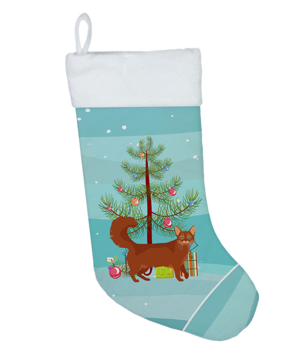Somali Cat Christmas Holiday Stocking Double-Sided Print, Polyester Suede,11x18, Made in USA