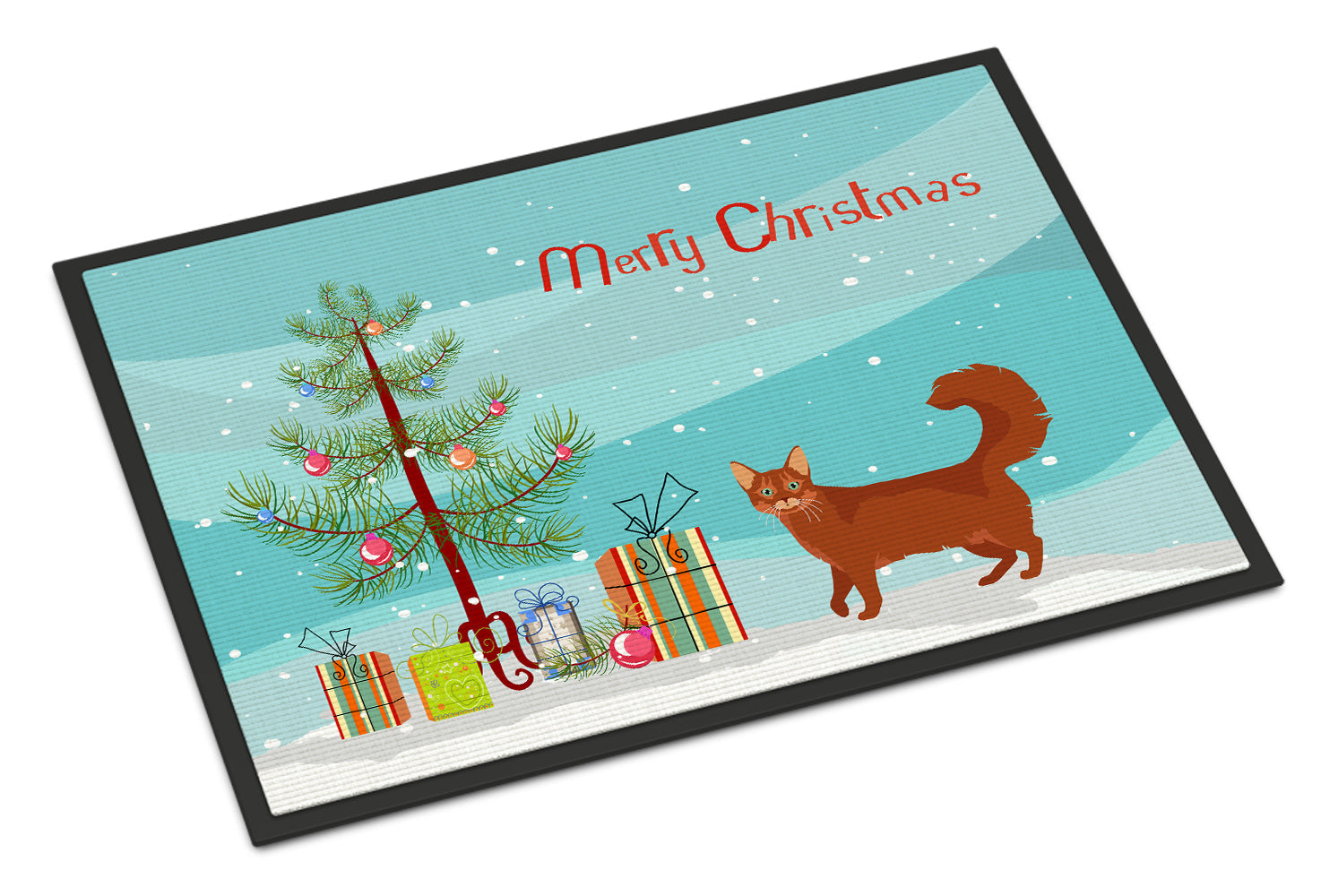 Somali Cat Christmas Doormat Indoor Outdoor 18H X 27W Front Door Mat Rugs for Entryway, Non Slip Washable