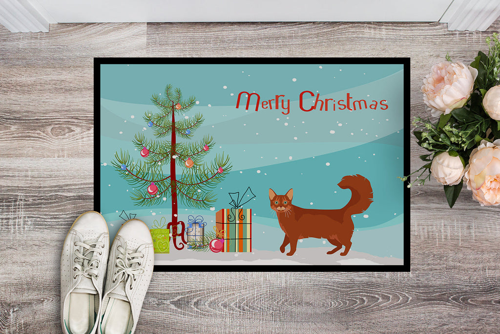 Somali Cat Christmas Doormat Indoor Outdoor 18H X 27W Front Door Mat Rugs for Entryway, Non Slip Washable