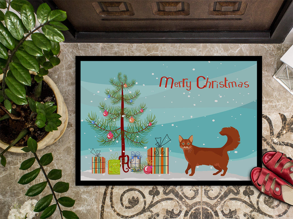 Somali Cat Christmas Doormat Indoor Outdoor 18H X 27W Front Door Mat Rugs for Entryway, Non Slip Washable