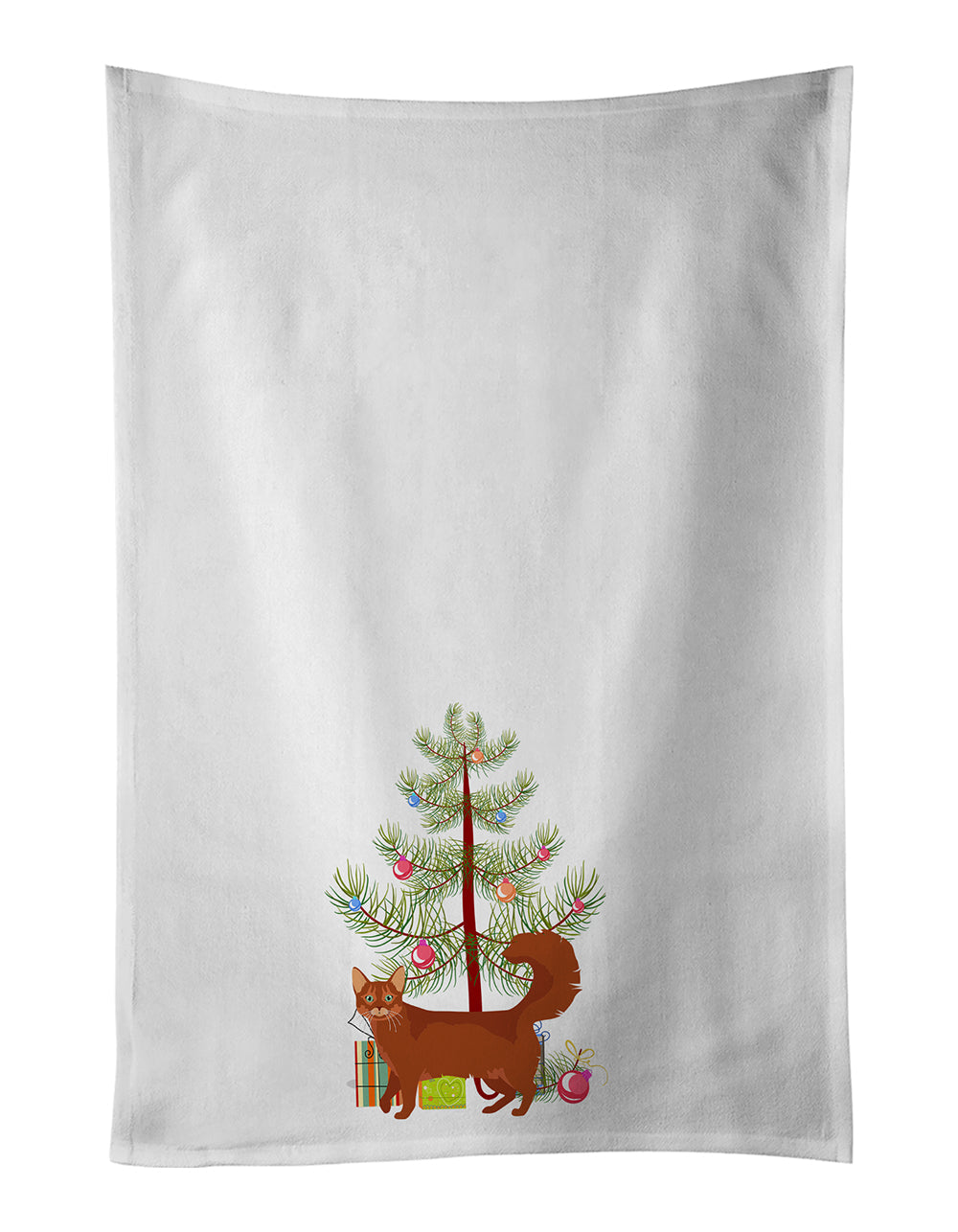 Somali Cat Christmas Kitchen Towel Set of 2 White Dish Towels Decorative Bathroom Hand towel for Hand, Face, Hair, Yoga, Tea, Dishcloth, 19 X 28", White