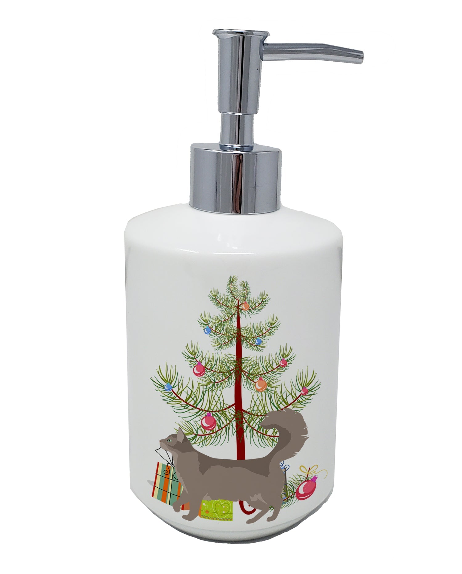 Somali Cat Christmas Ceramic Soap Dispenser , Empty Refillable Hand Soap Pump Bottle for Bathroom Kitchen