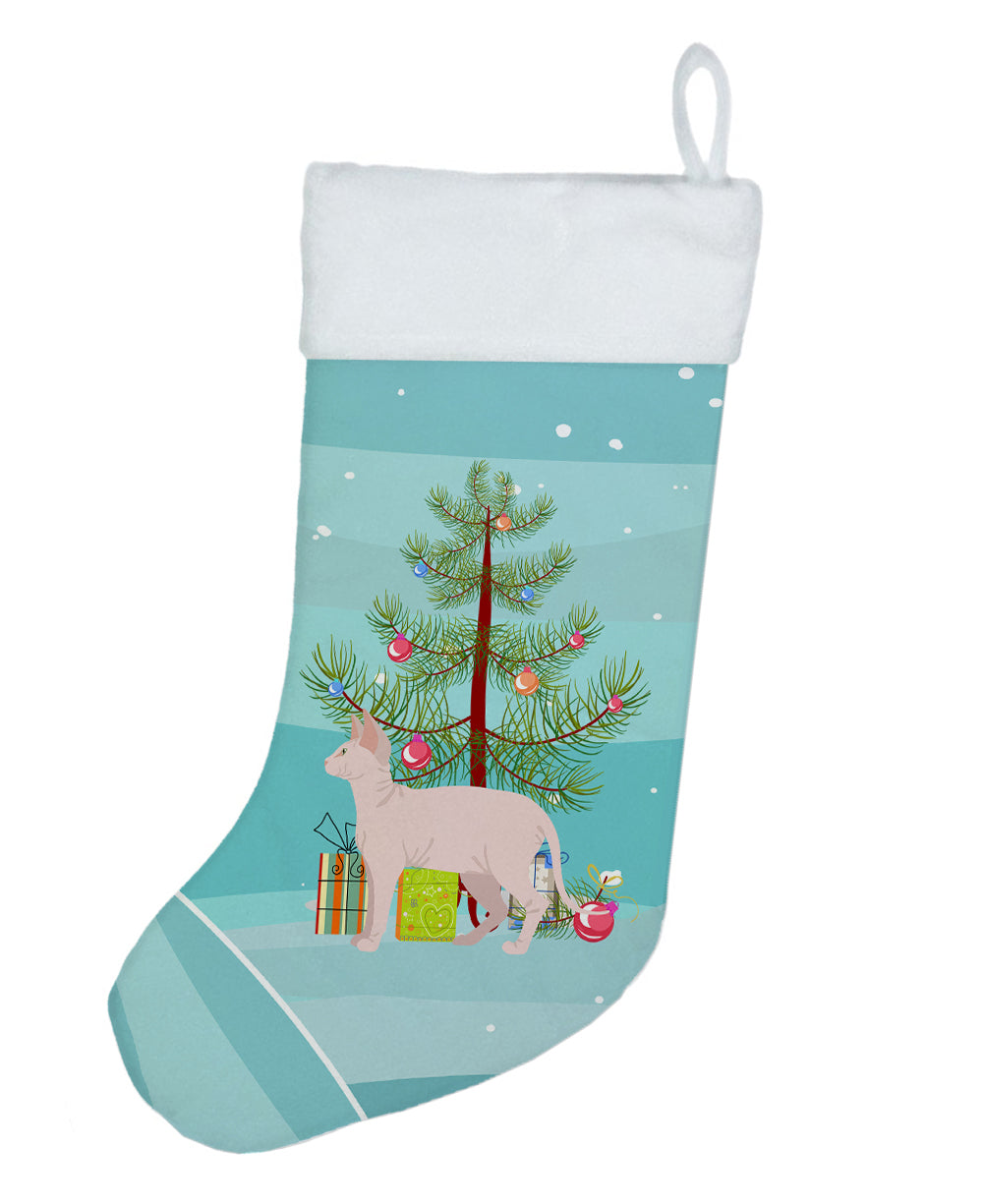 Sphynx Cat Christmas Holiday Stocking Double-Sided Print, Polyester Suede,11x18, Made in USA