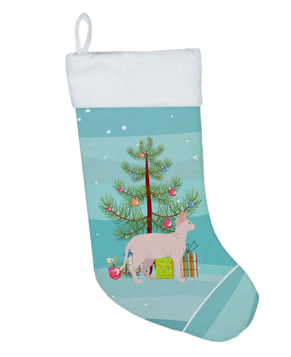 Sphynx Cat Christmas Holiday Stocking Double-Sided Print, Polyester Suede,11x18, Made in USA