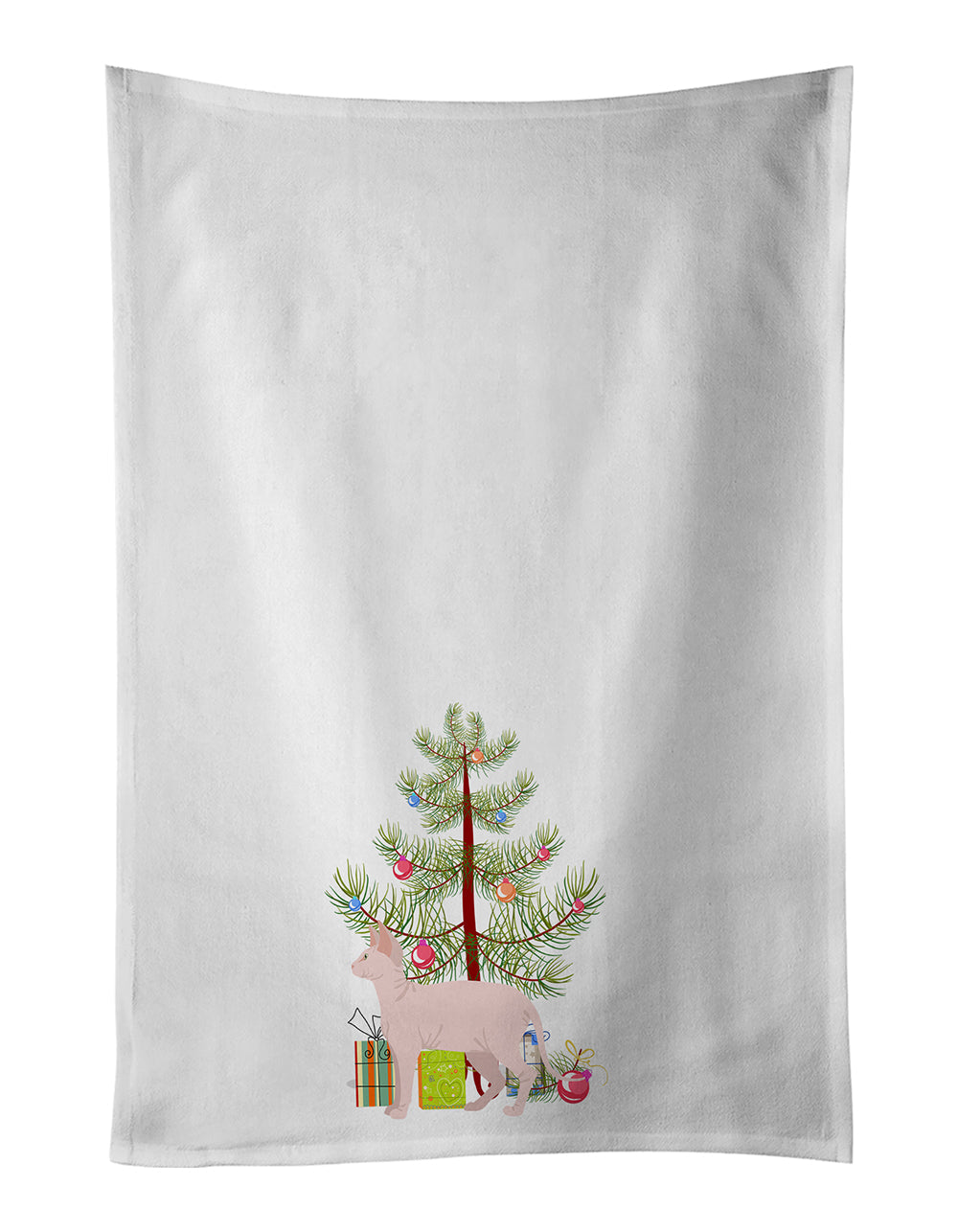 Sphynx Cat Christmas Kitchen Towel Set of 2 White Dish Towels Decorative Bathroom Hand towel for Hand, Face, Hair, Yoga, Tea, Dishcloth, 19 X 28", White