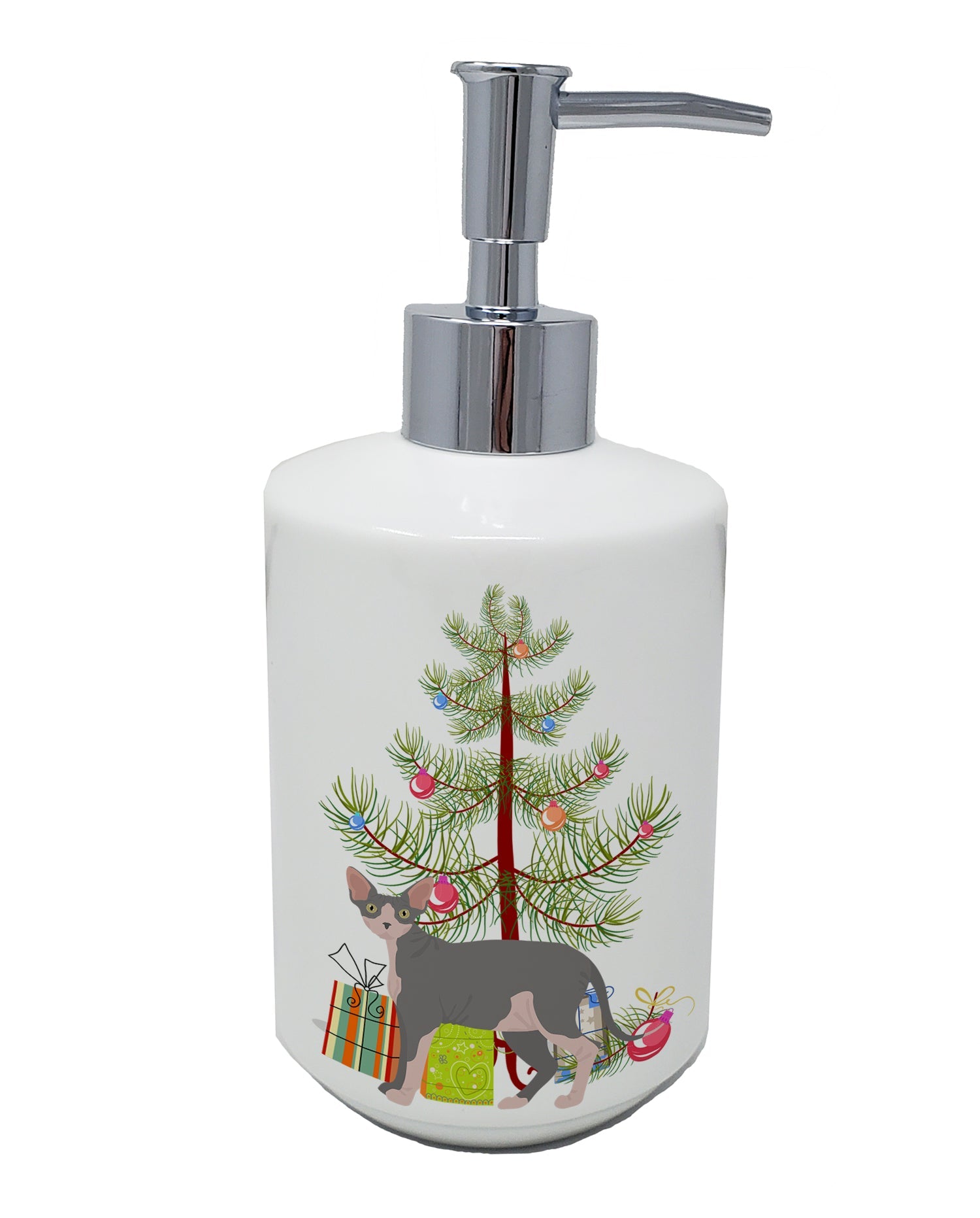 Sphynx Cat Christmas Ceramic Soap Dispenser , Empty Refillable Hand Soap Pump Bottle for Bathroom Kitchen