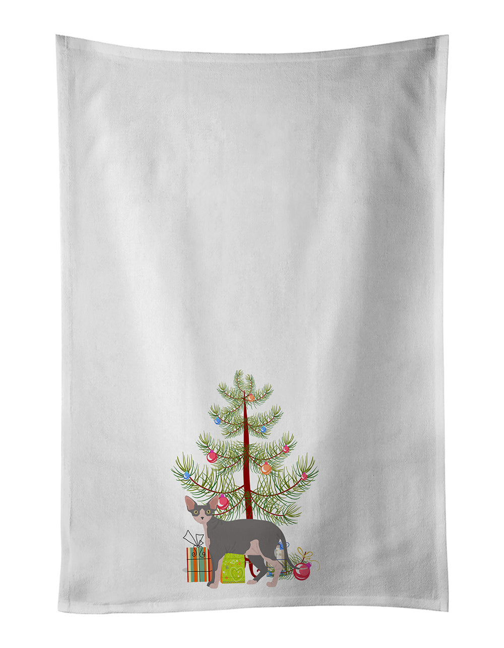Sphynx Cat Christmas Kitchen Towel Set of 2 White Dish Towels Decorative Bathroom Hand towel for Hand, Face, Hair, Yoga, Tea, Dishcloth, 19 X 28", White