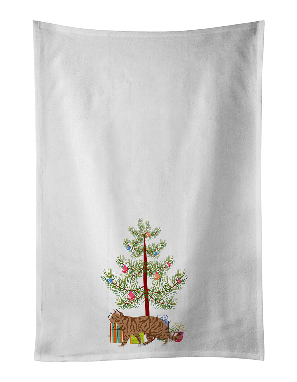 Toyger Cat Christmas Kitchen Towel Set of 2 White Dish Towels Decorative Bathroom Hand towel for Hand, Face, Hair, Yoga, Tea, Dishcloth, 19 X 28", White