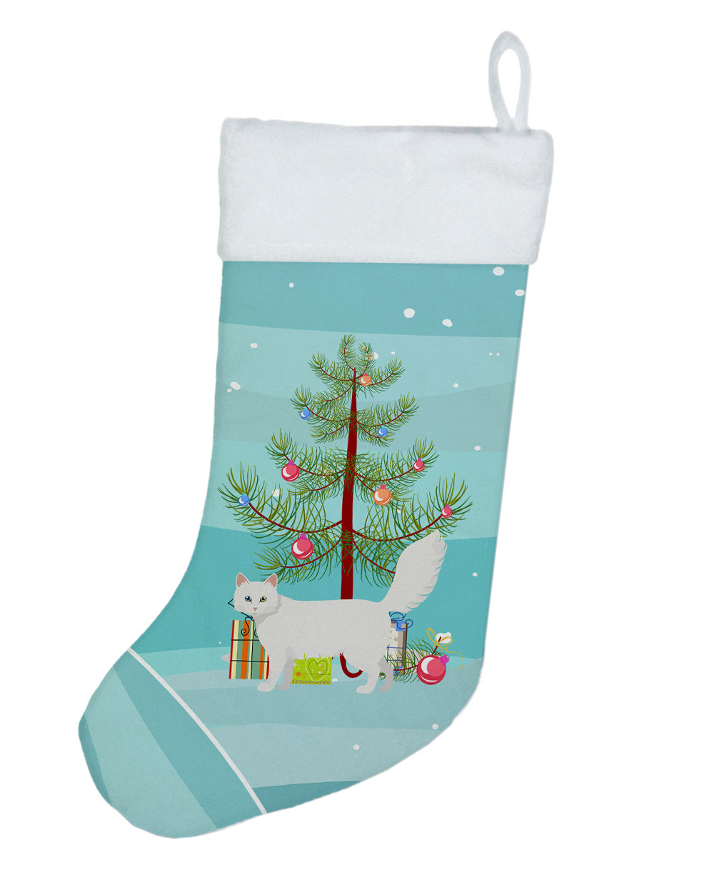 Turkish Angora Cat Christmas Holiday Stocking Double-Sided Print, Polyester Suede,11x18, Made in USA