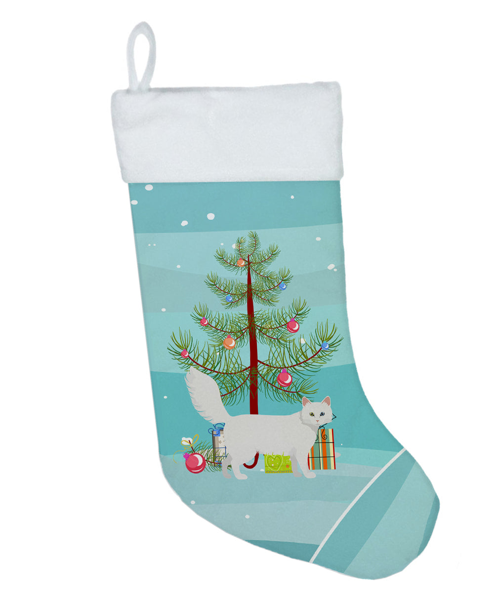 Turkish Angora Cat Christmas Holiday Stocking Double-Sided Print, Polyester Suede,11x18, Made in USA