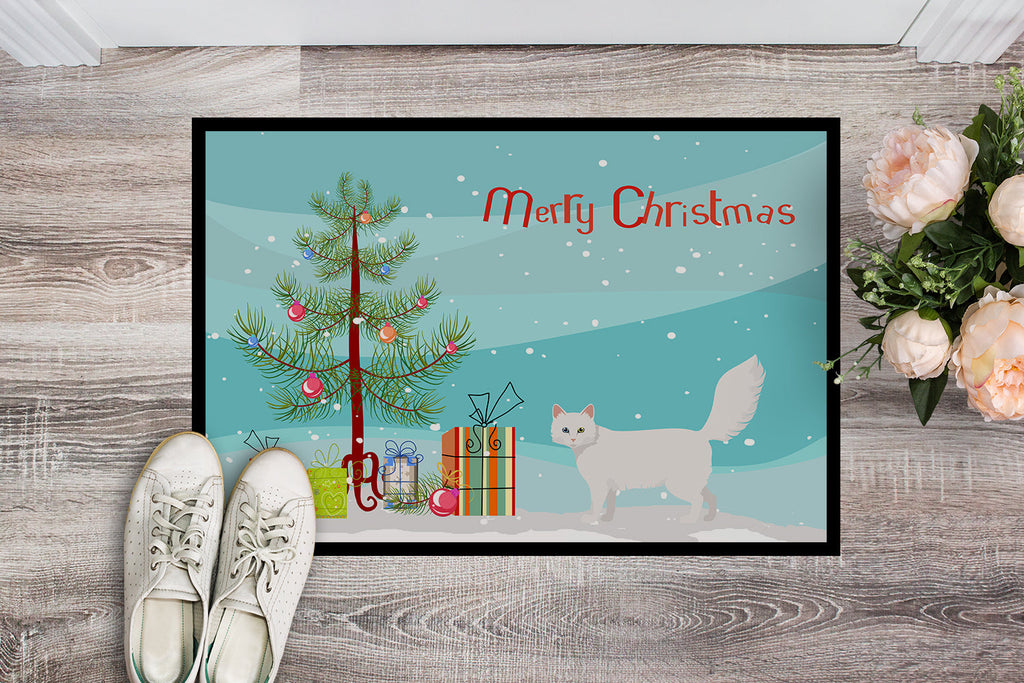 Turkish Angora Cat Christmas Doormat Indoor Outdoor 24H X 36W Front Door Mat Rugs for Entryway, Non Slip Washable Low Pile,