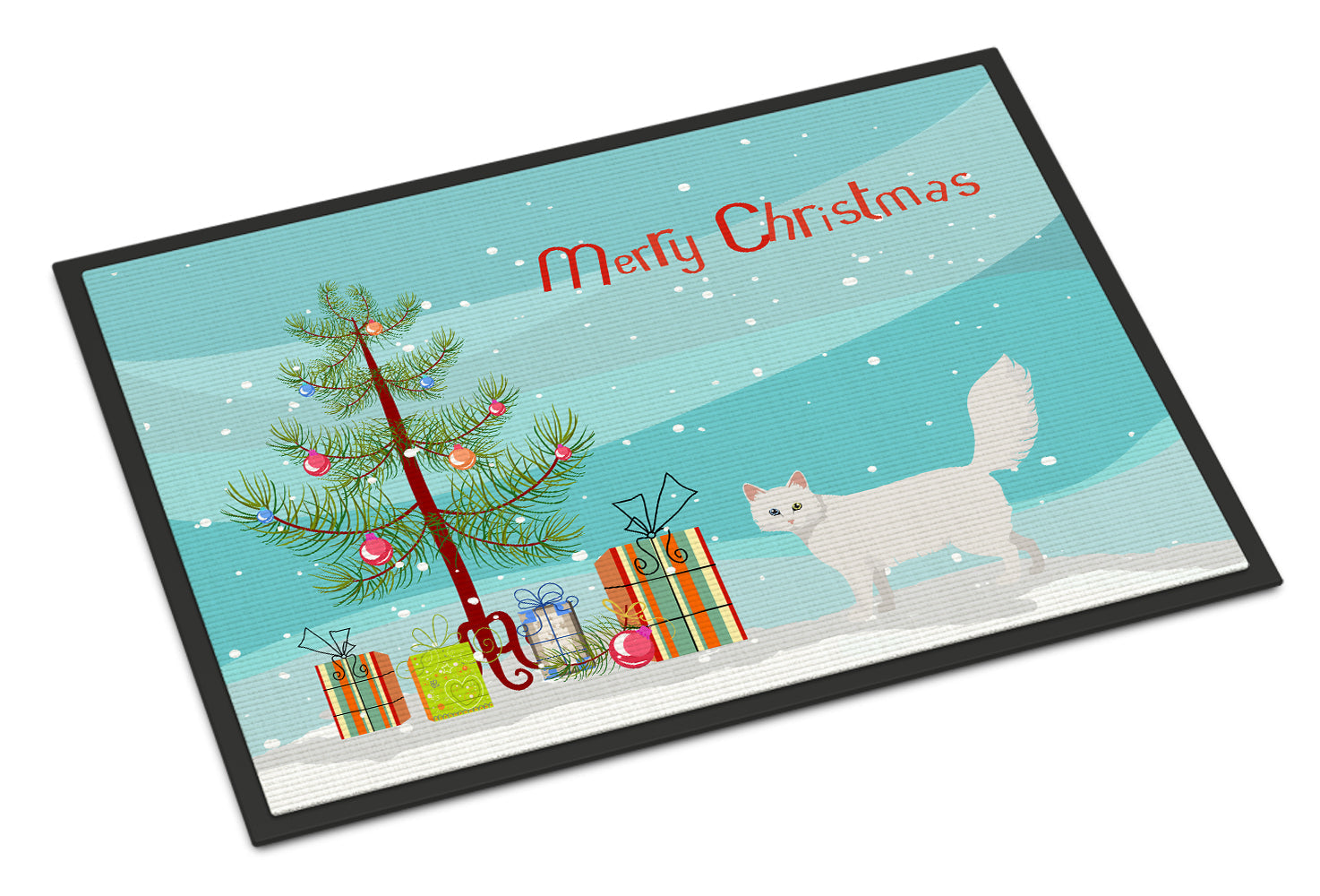Turkish Angora Cat Christmas Doormat Indoor Outdoor 18H X 27W Front Door Mat Rugs for Entryway, Non Slip Washable