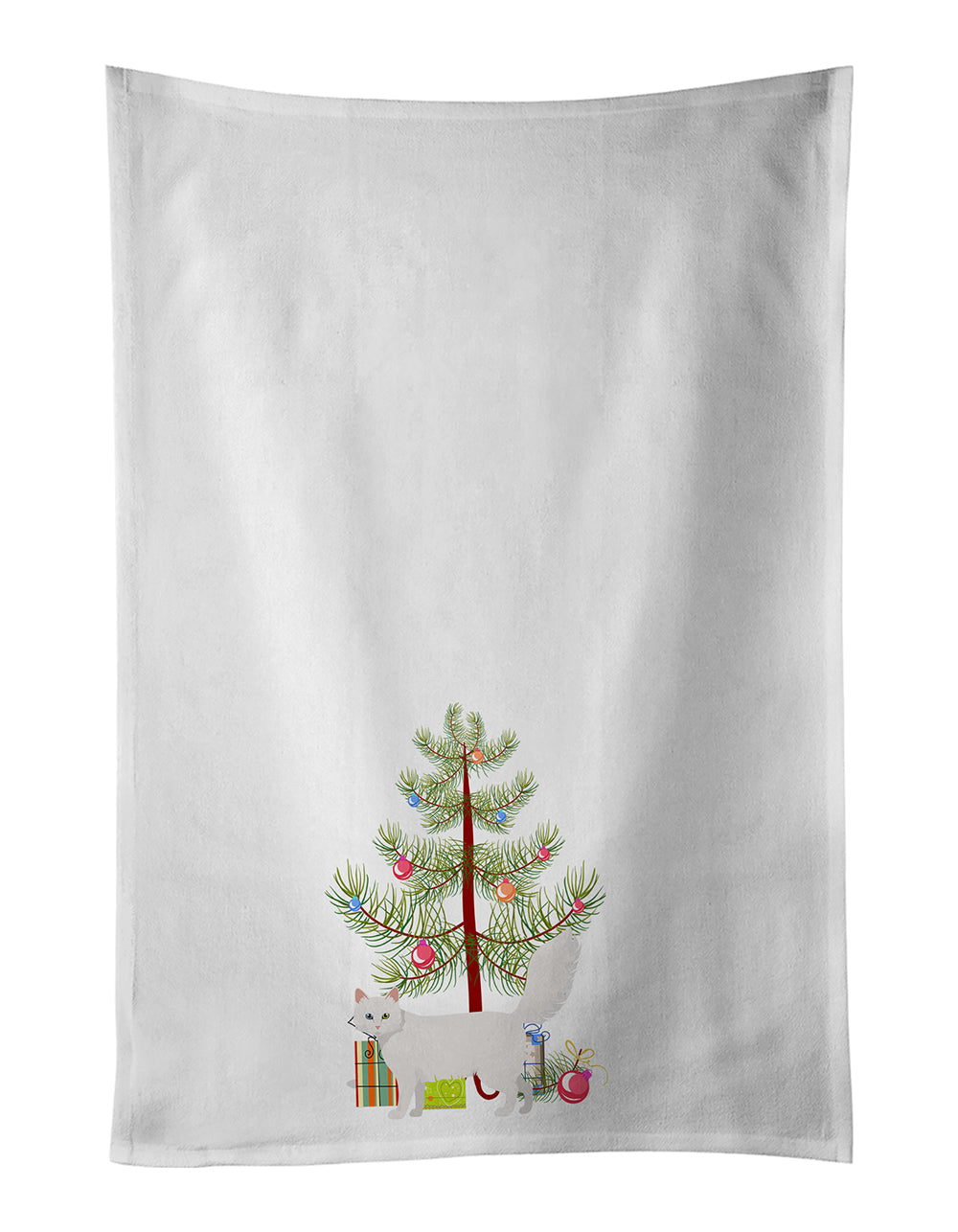 Turkish Angora Cat Christmas Kitchen Towel Set of 2 White Dish Towels Decorative Bathroom Hand towel for Hand, Face, Hair, Yoga, Tea, Dishcloth, 19 X 28", White