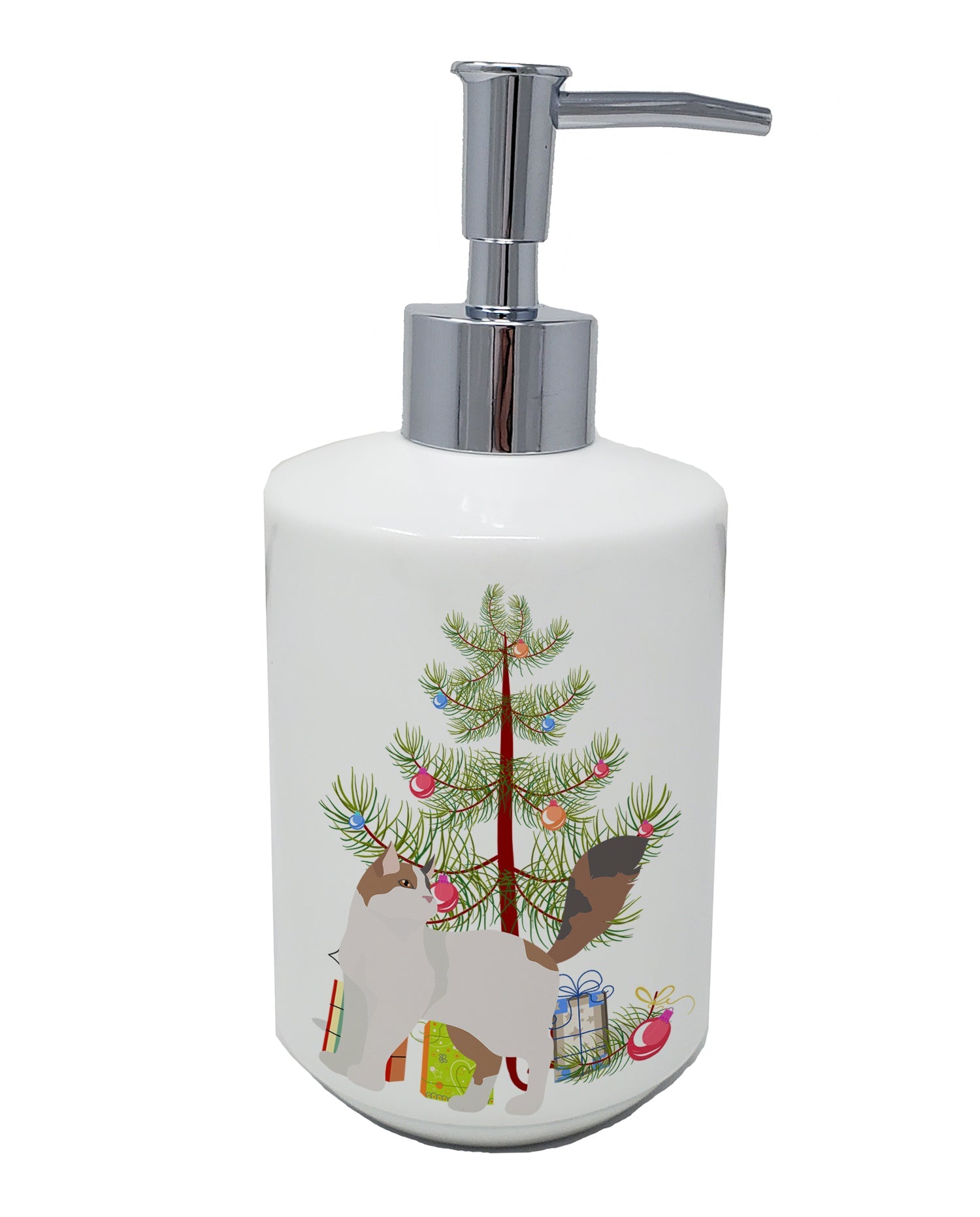 Turkish Van Cat Christmas Ceramic Soap Dispenser , Empty Refillable Hand Soap Pump Bottle for Bathroom Kitchen
