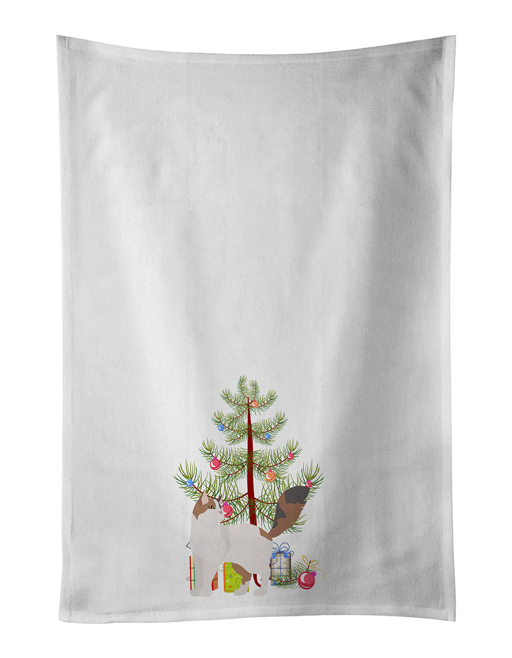 Turkish Van Cat Christmas Kitchen Towel Set of 2 White Dish Towels Decorative Bathroom Hand towel for Hand, Face, Hair, Yoga, Tea, Dishcloth, 19 X 28", White