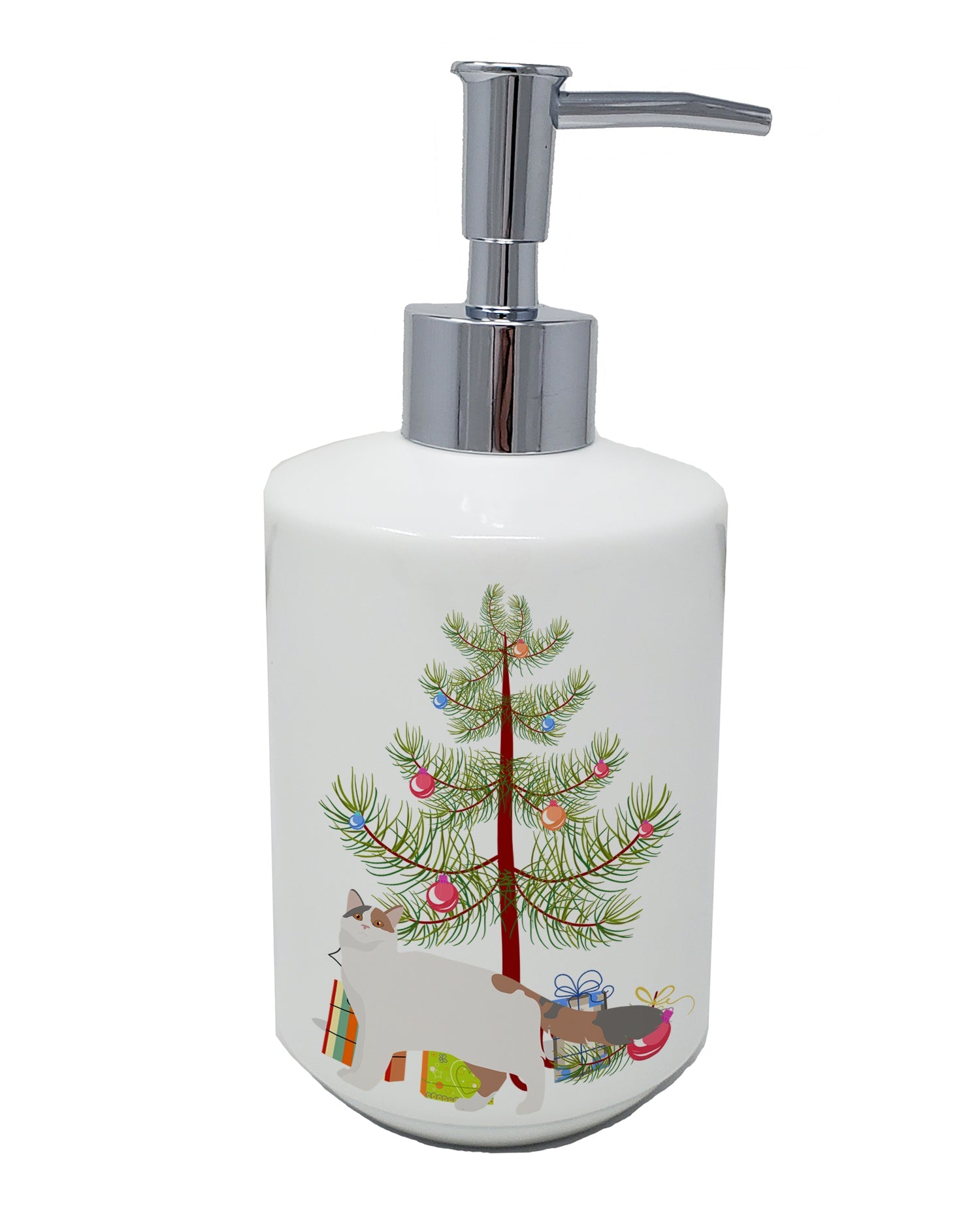 Turkish Van Cat Christmas Ceramic Soap Dispenser , Empty Refillable Hand Soap Pump Bottle for Bathroom Kitchen