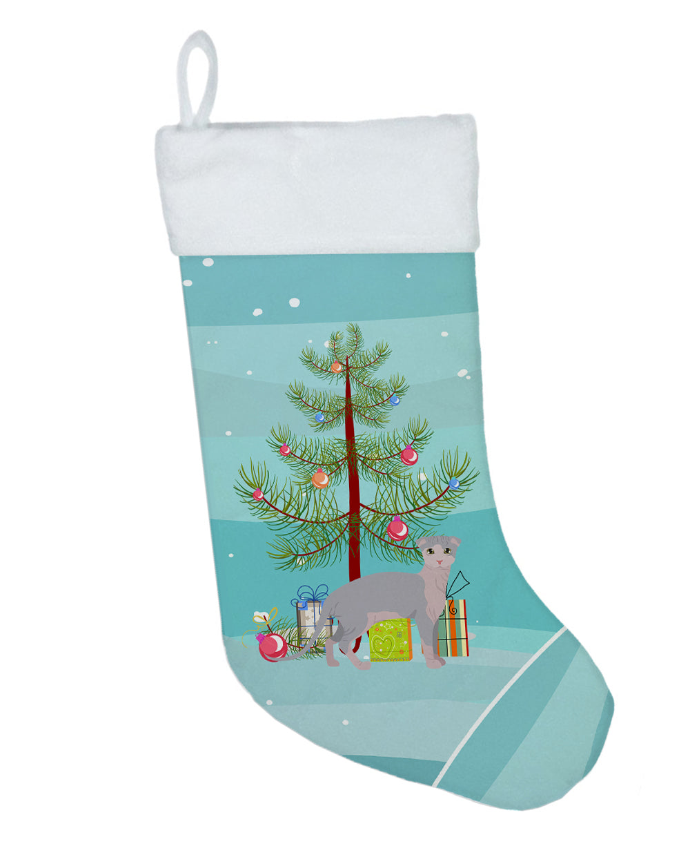 Ukrainian Levkoy Cat Christmas Holiday Stocking Double-Sided Print, Polyester Suede,11x18, Made in USA